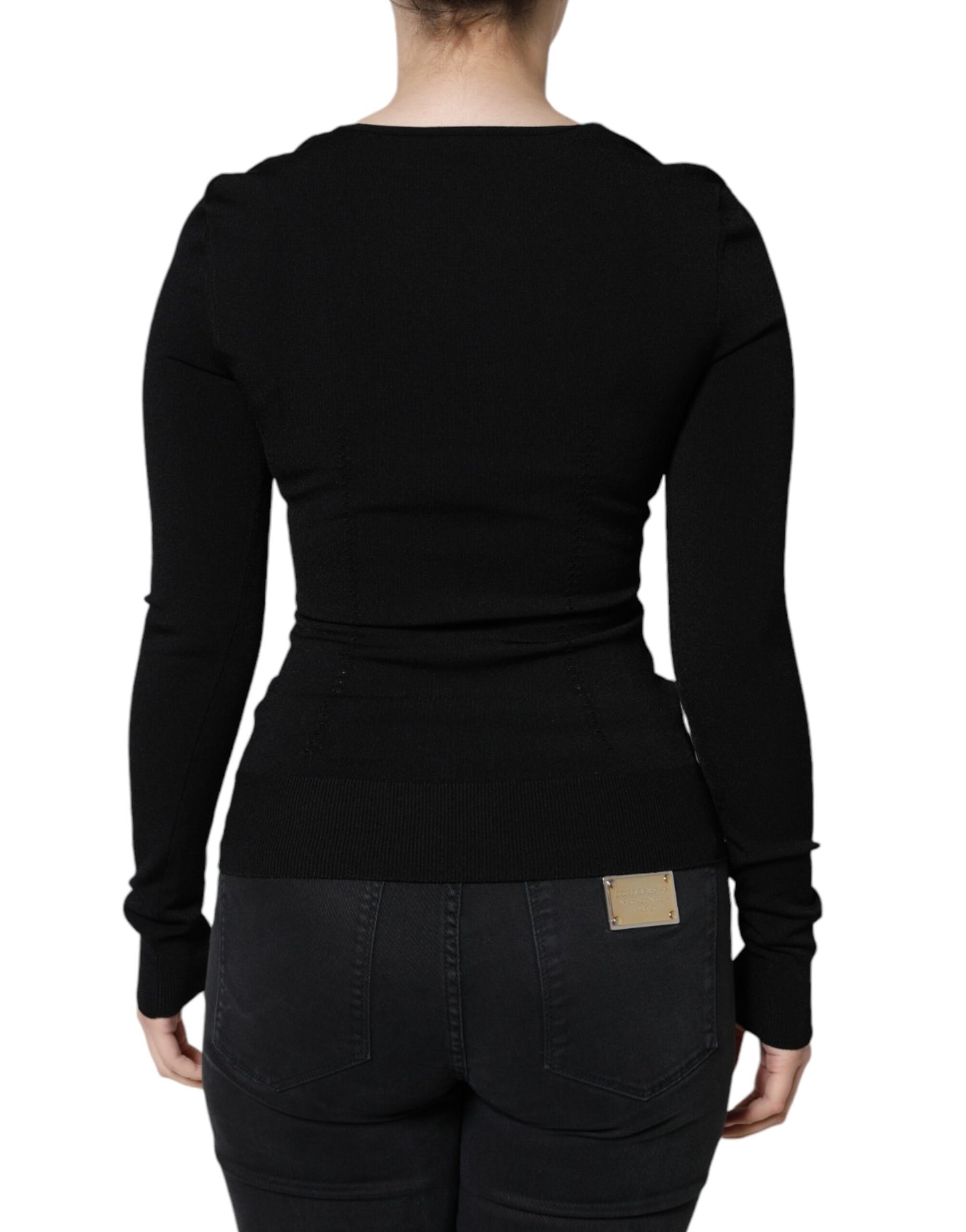 Dolce & Gabbana Black Long Sleeves Blouse Square Neck Top by Dolce & Gabbana
