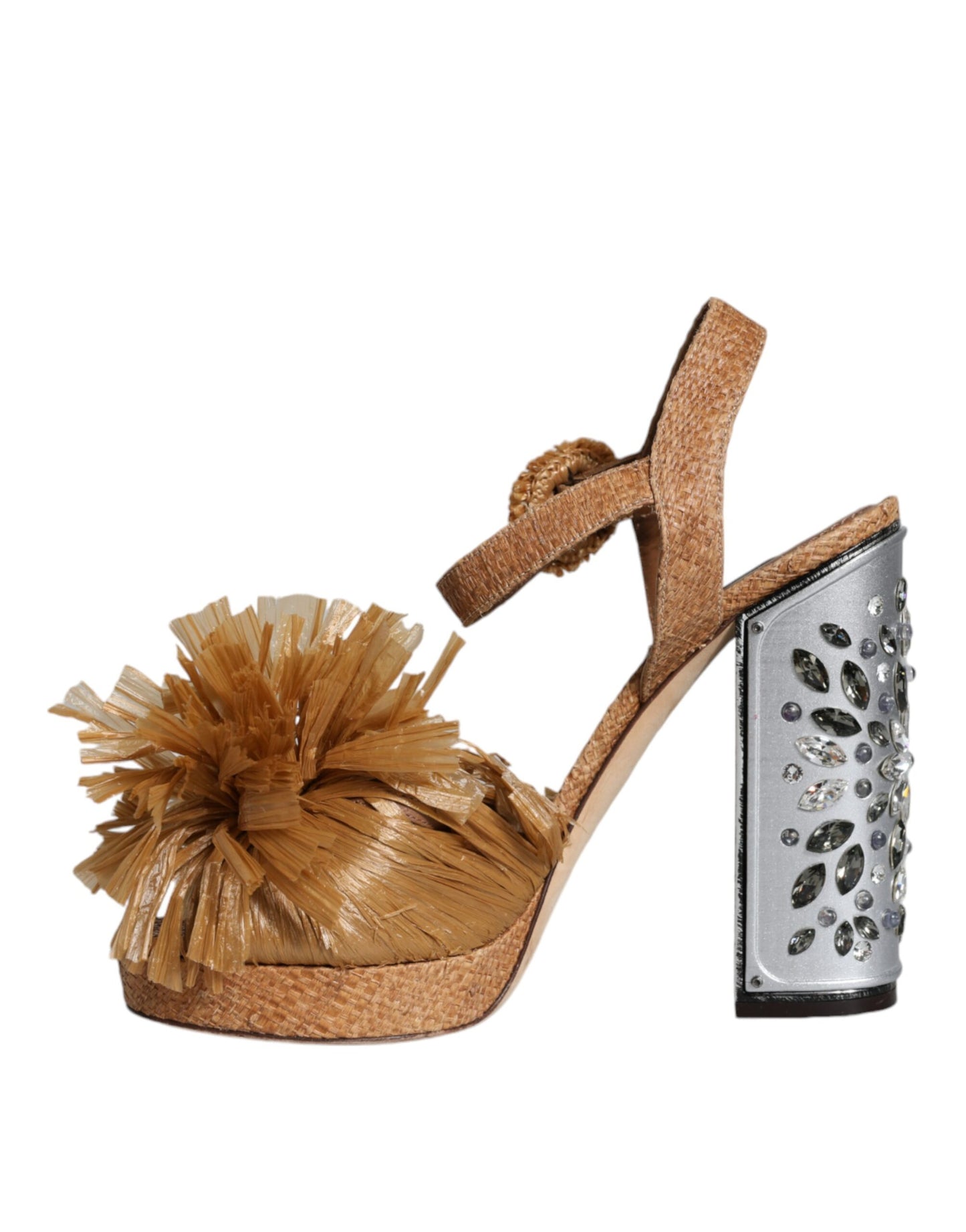 Dolce & Gabbana Brown Raffia Ankle Strap Crystal Sandals Shoes by Dolce & Gabbana