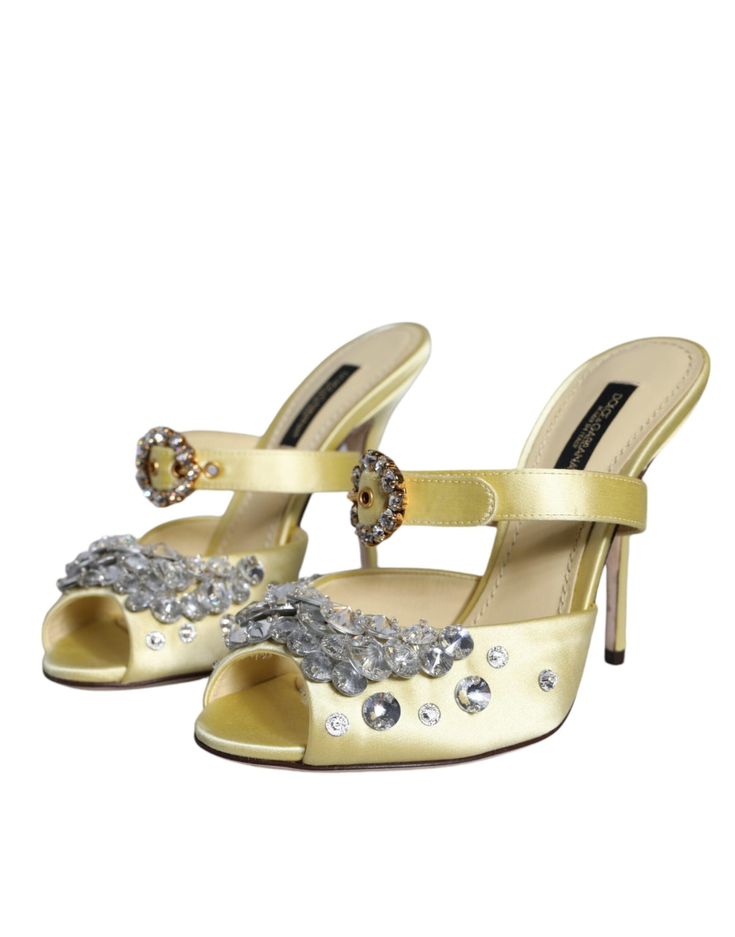 Dolce & Gabbana Yellow Mary Janes Satin Crystal Sandals Shoes by Dolce & Gabbana