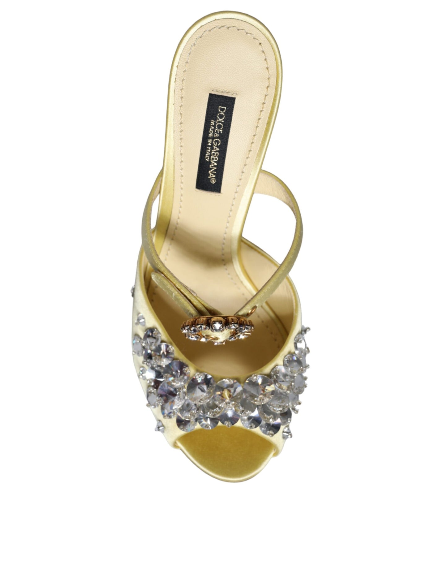 Dolce & Gabbana Yellow Mary Janes Satin Crystal Sandals Shoes by Dolce & Gabbana