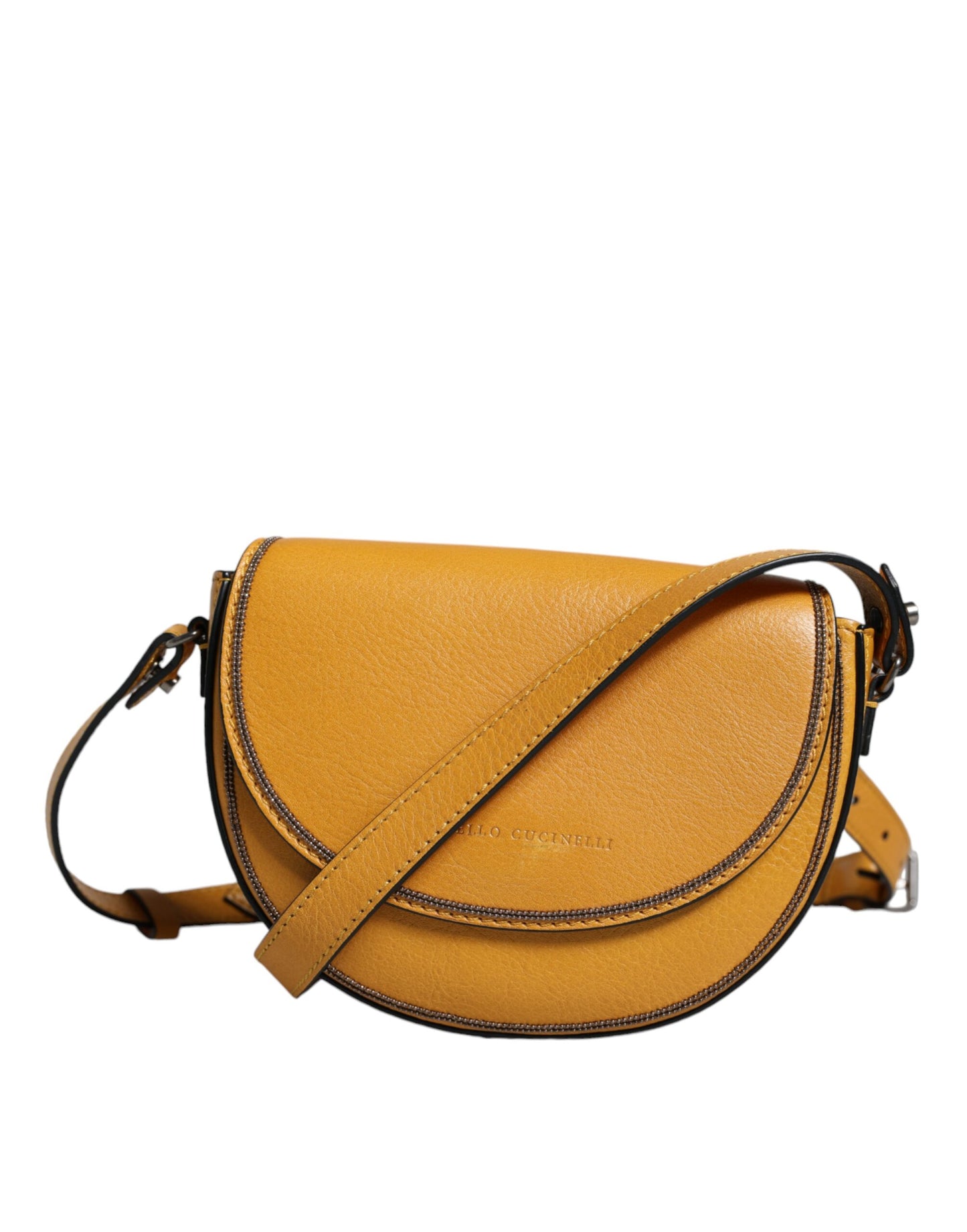 Sac bandoulière en cuir marron clair avec logo Brunello Cucinelli