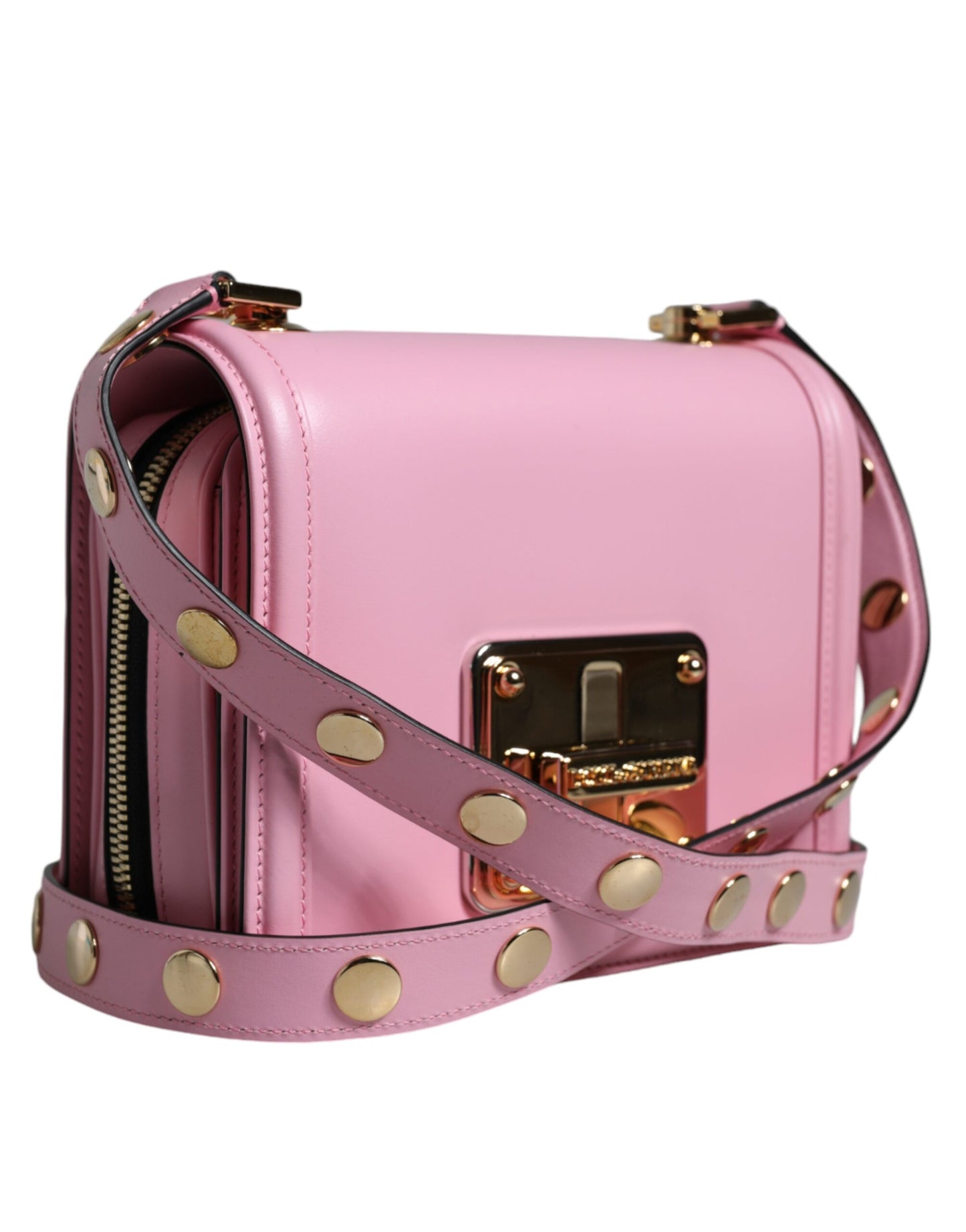 Sac bandoulière clouté en cuir rose pâle LOLA de Dolce & Gabbana