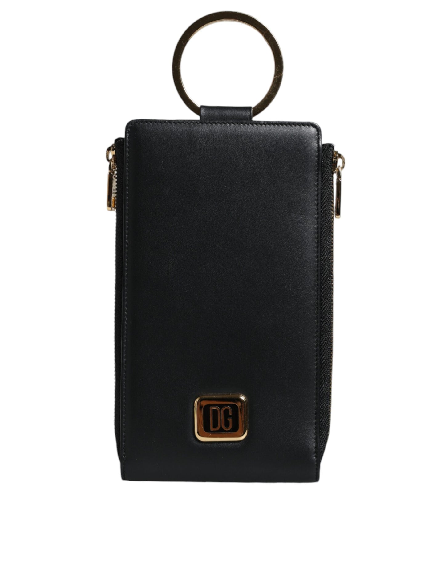 Portefeuille tour de cou en cuir noir Dolce & Gabbana avec plaque logo et porte-cartes