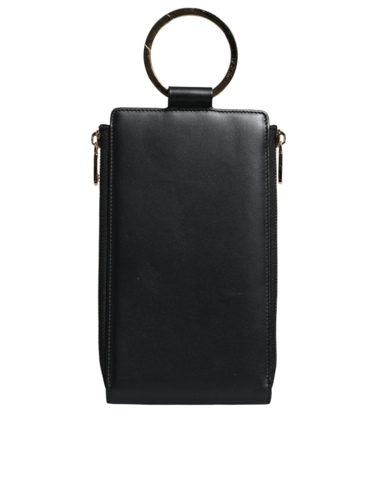 Portefeuille tour de cou en cuir noir Dolce & Gabbana avec plaque logo et porte-cartes