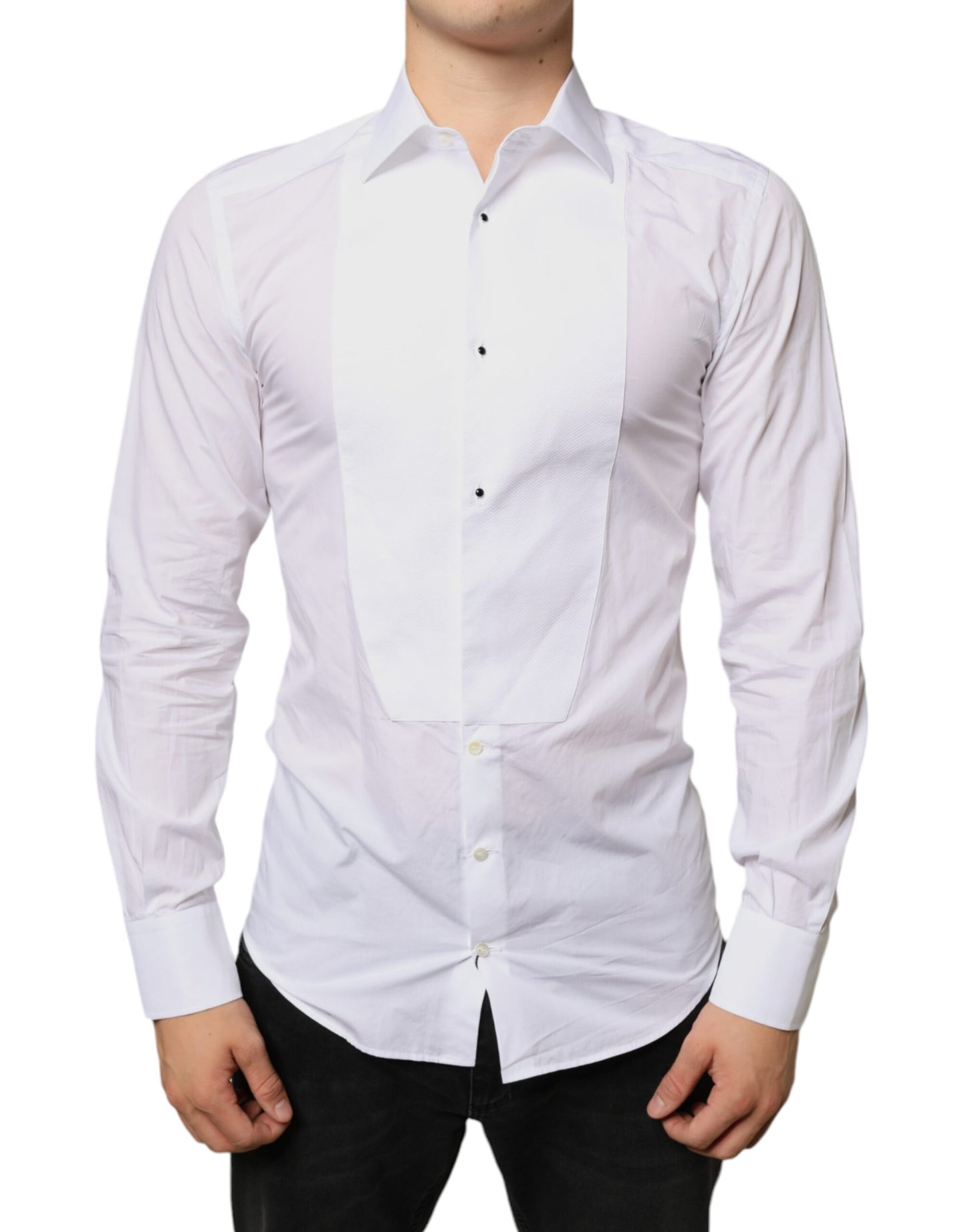 Dolce & Gabbana White Bib Cotton Poplin Formal Dress Shirt by Dolce & Gabbana