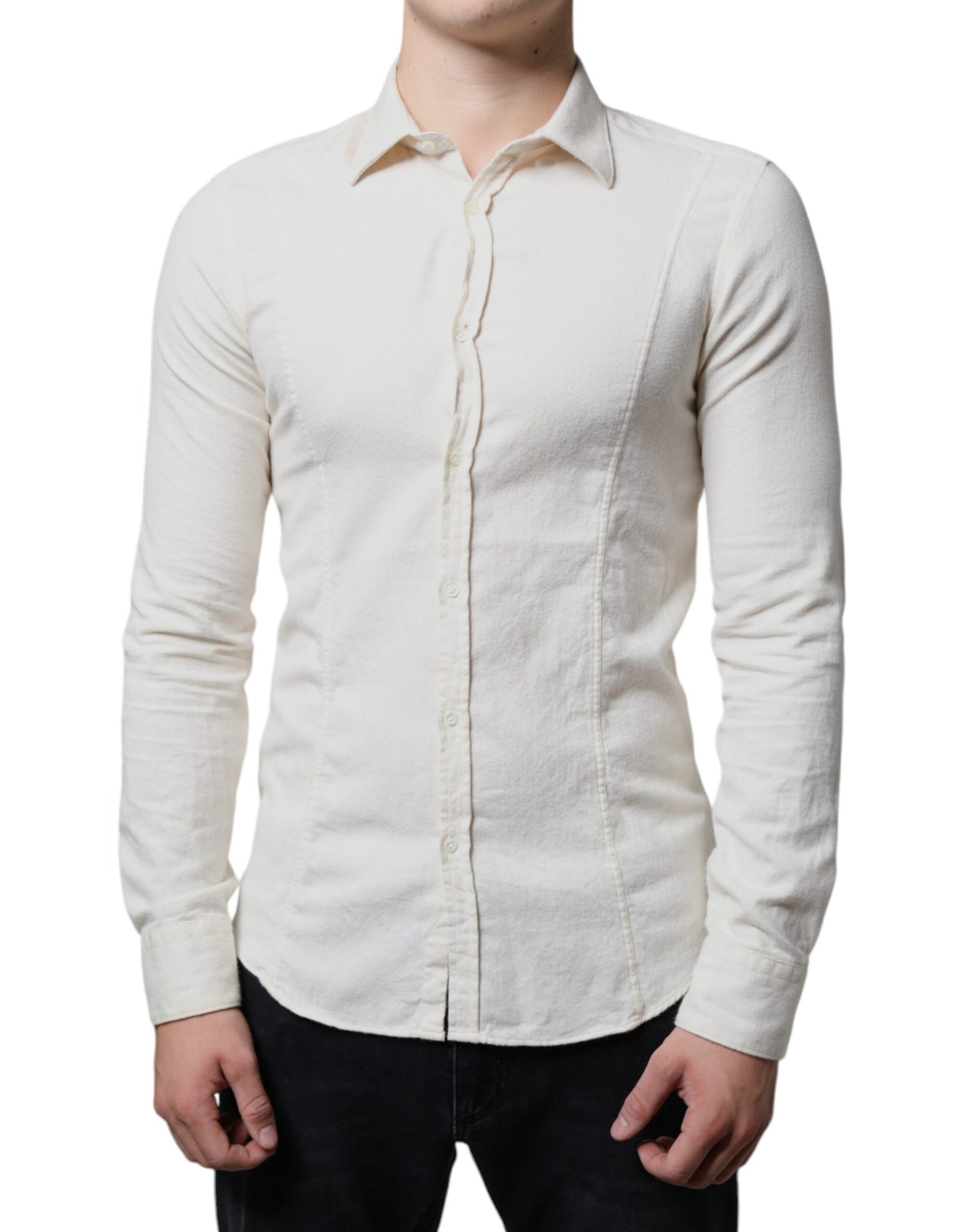 Chemise habillée homme AGLINI en coton blanc cassé avec col
