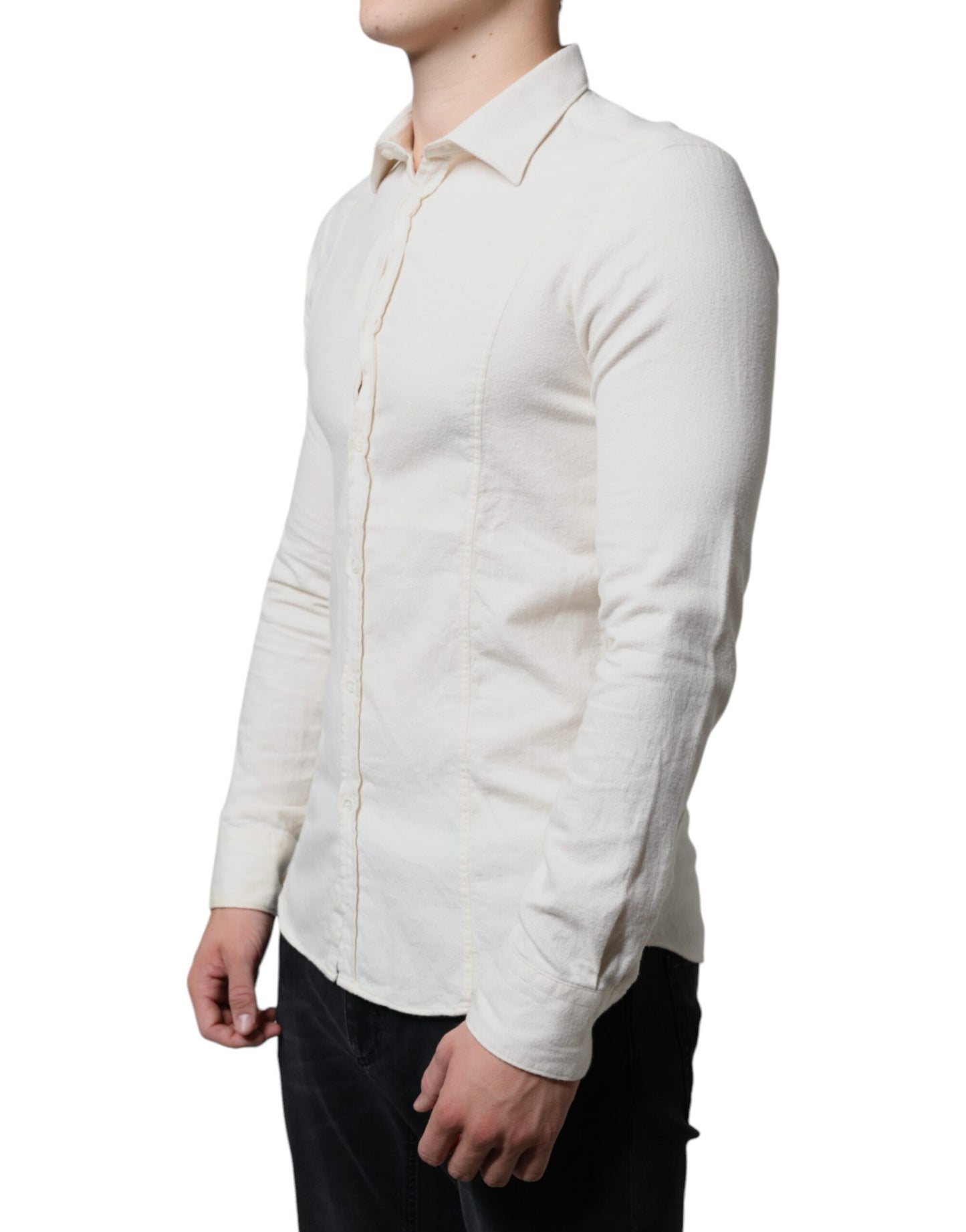 Chemise habillée homme AGLINI en coton blanc cassé avec col