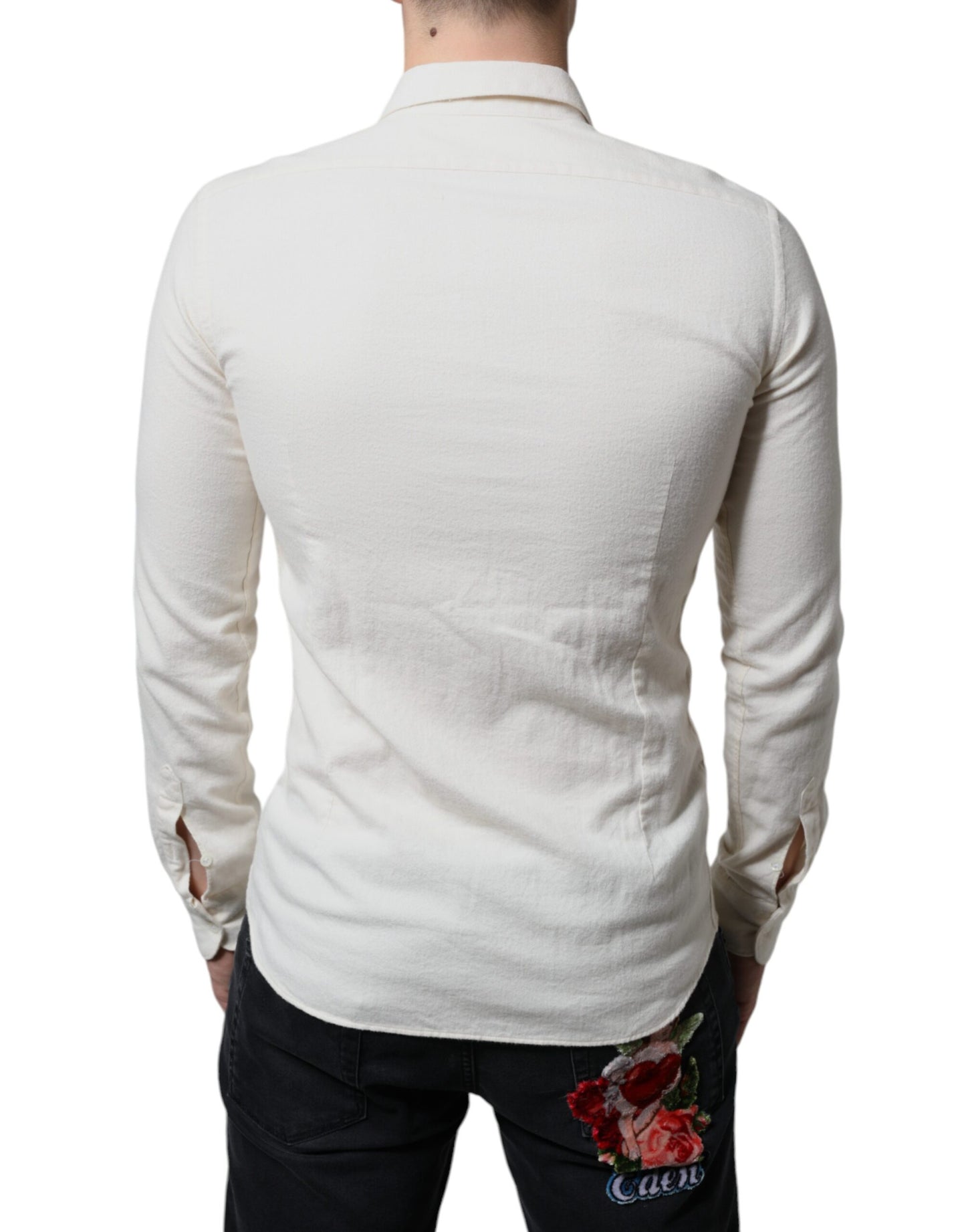 Chemise habillée homme AGLINI en coton blanc cassé avec col