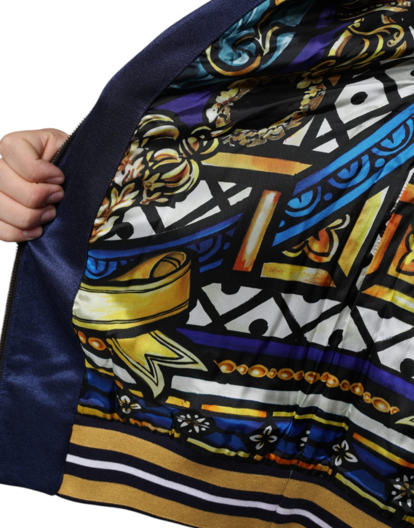 Dolce & Gabbana Blue Heraldic Patch Stripe King Bee Sweater by Dolce & Gabbana