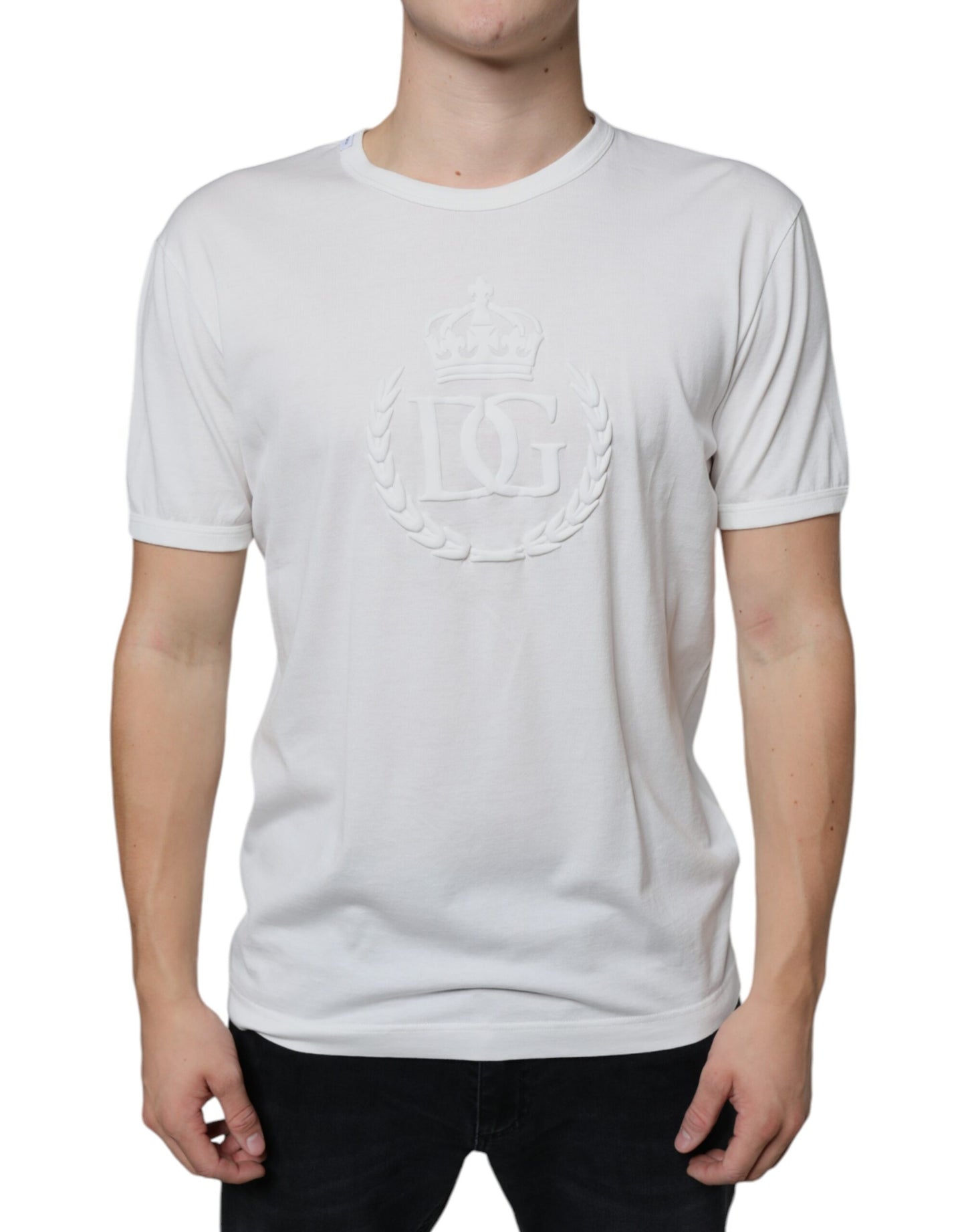 Dolce & Gabbana White Logo Embossed Cotton Crewneck T-shirt by Dolce & Gabbana