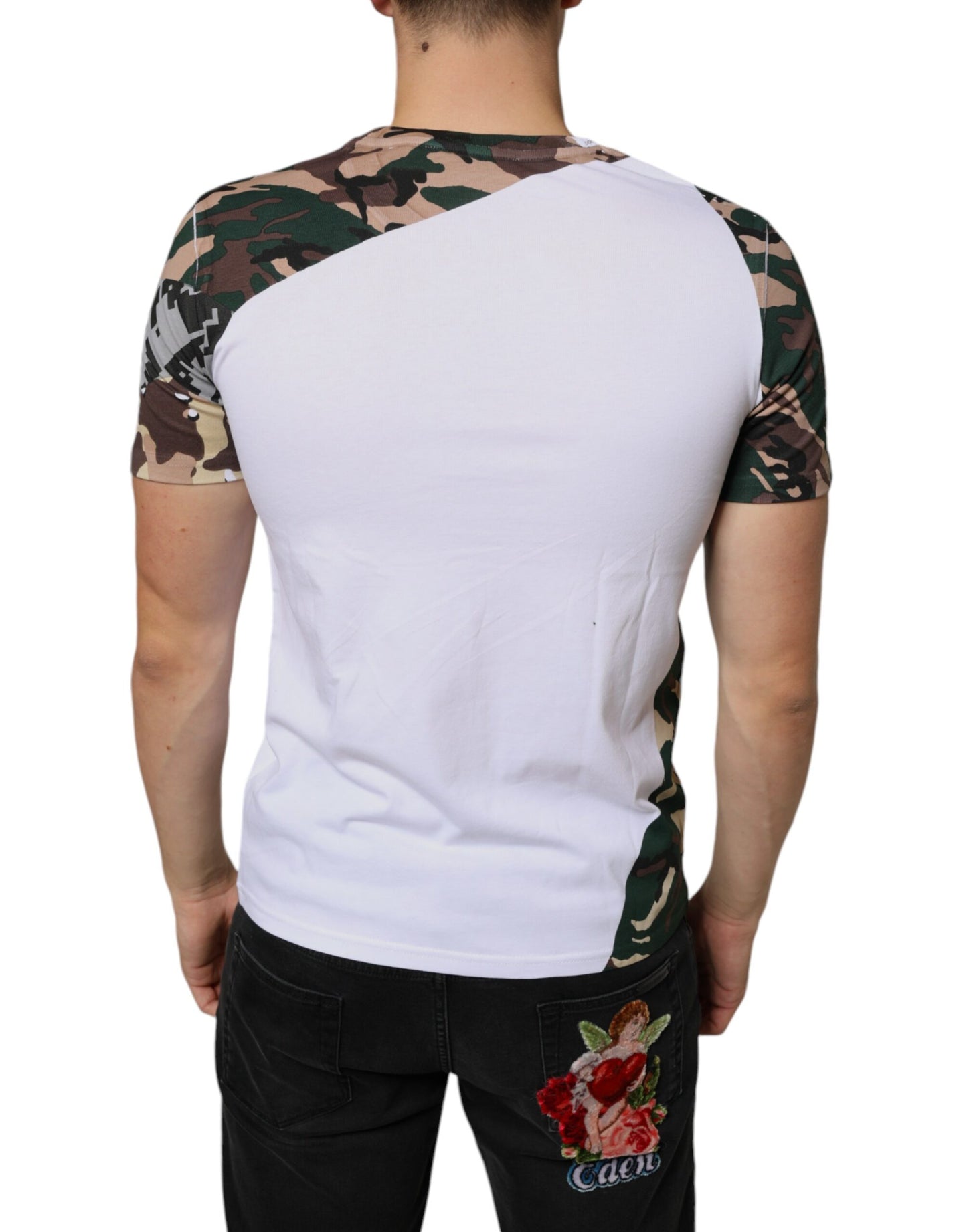 Dolce & Gabbana White Camouflage Stars Crew Neck T-shirt by Dolce & Gabbana