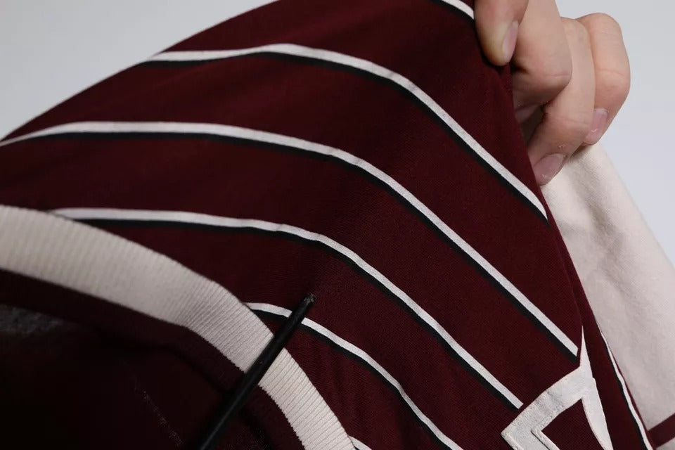 Dolce & Gabbana Maroon Stripes Cotton Logo V-neck T-shirt by Dolce & Gabbana