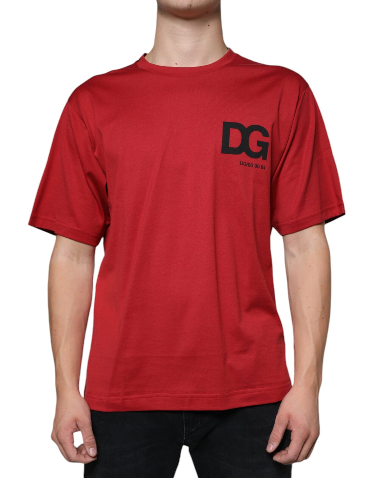 Dolce & Gabbana Red Cotton DG Logo Print Crew Neck T-shirt by Dolce & Gabbana