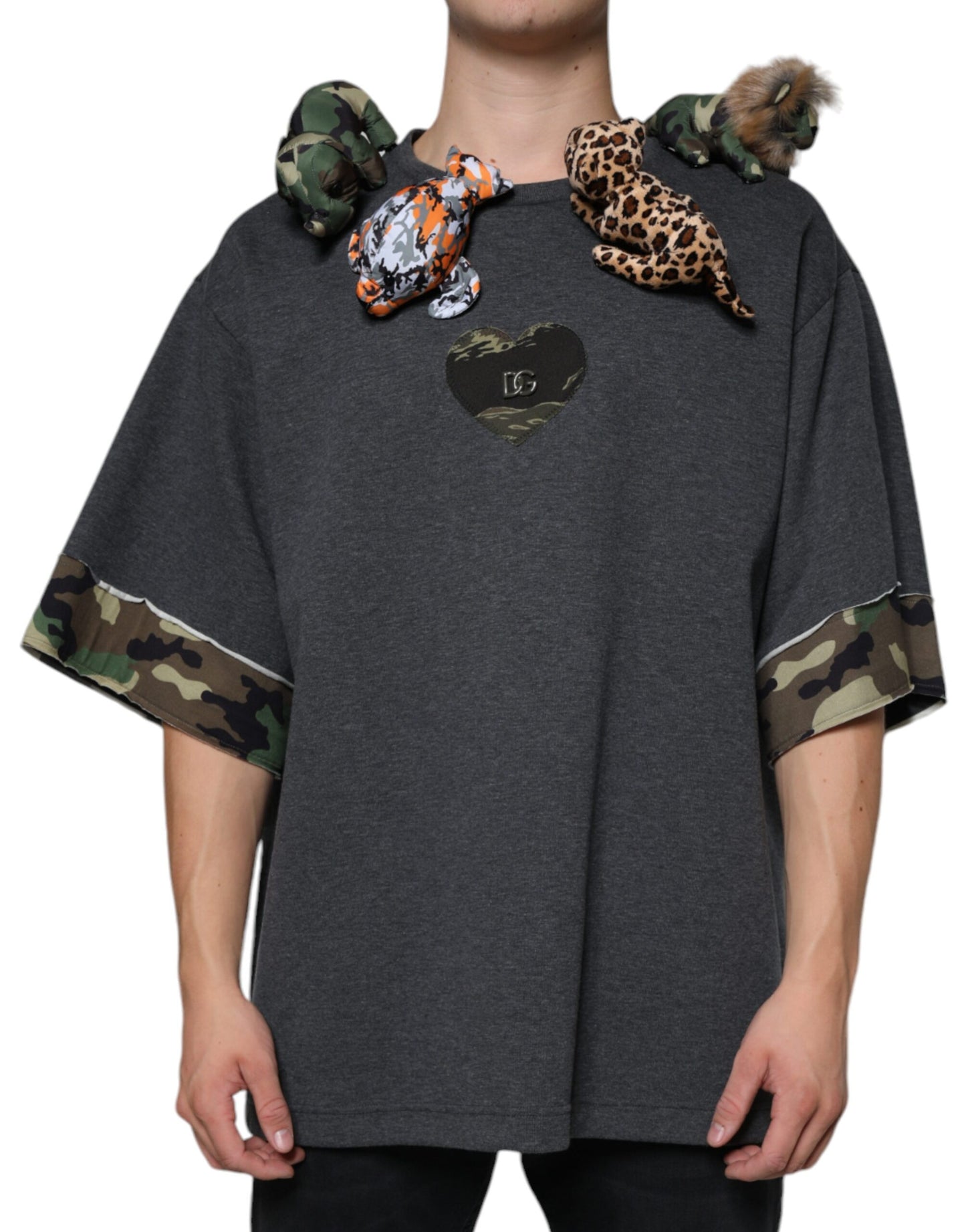 Dolce & Gabbana Gray Camouflage Animal Stuff Cotton T-shirt by Dolce & Gabbana