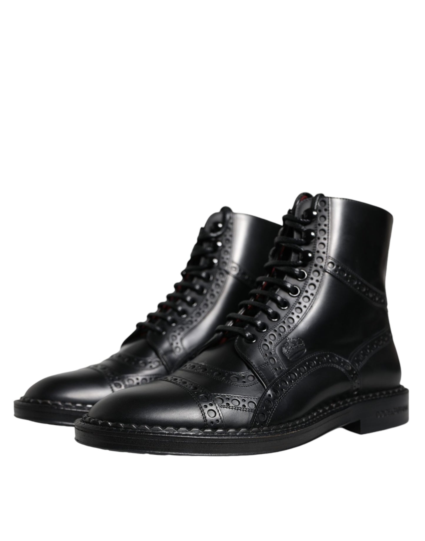 Bottes mi-mollet à lacets en cuir noir Dolce & Gabbana