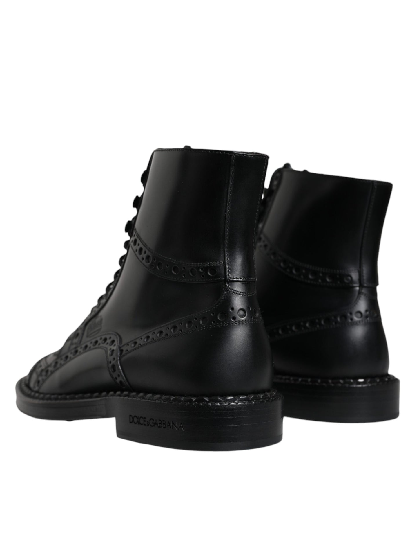 Bottes mi-mollet à lacets en cuir noir Dolce & Gabbana