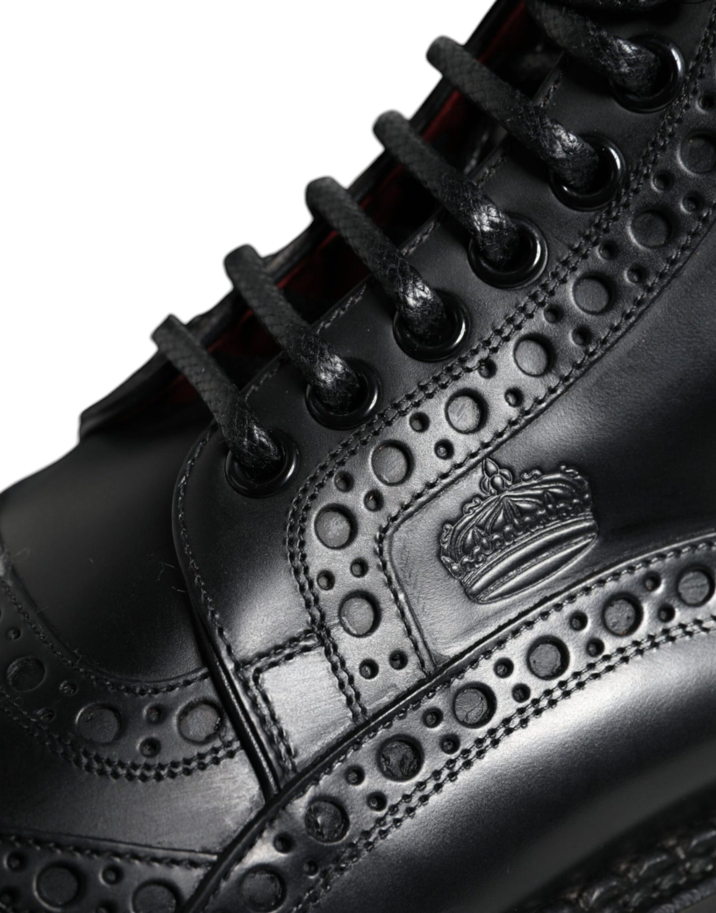 Bottes mi-mollet à lacets en cuir noir Dolce & Gabbana