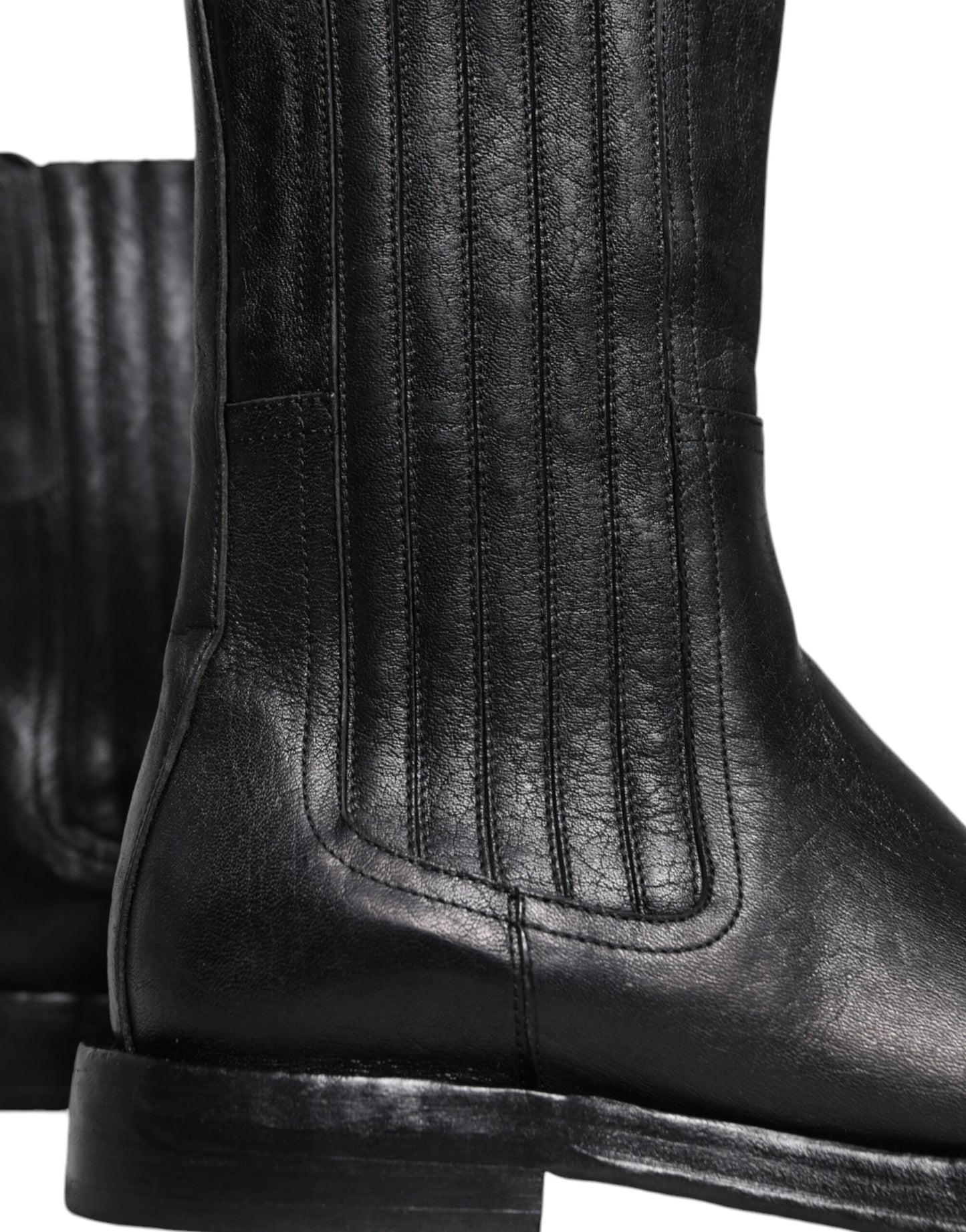 Bottes mi-mollet en cuir noir Dolce & Gabbana