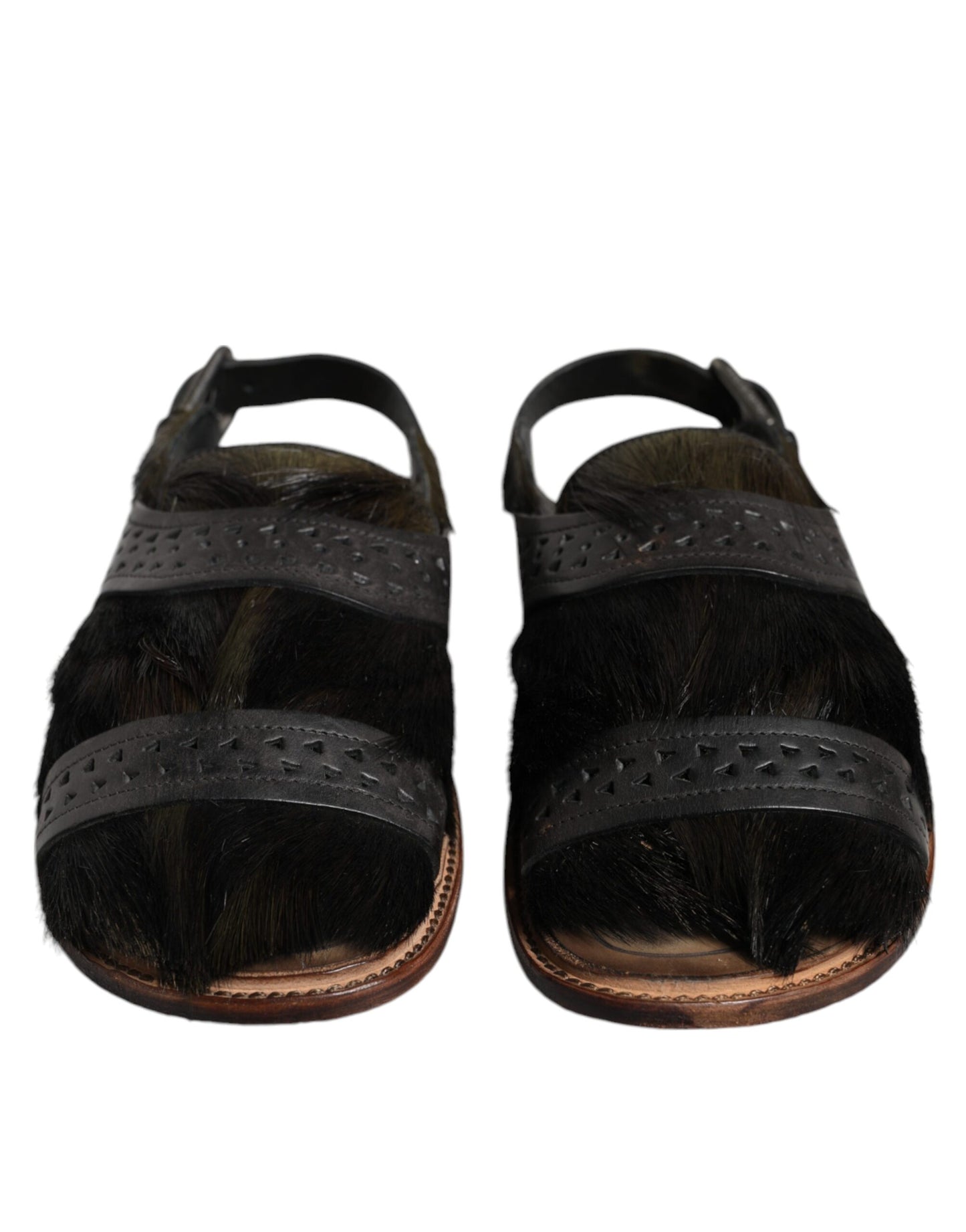 Sandales plates en cuir noir Dolce & Gabbana Gazelle Hair