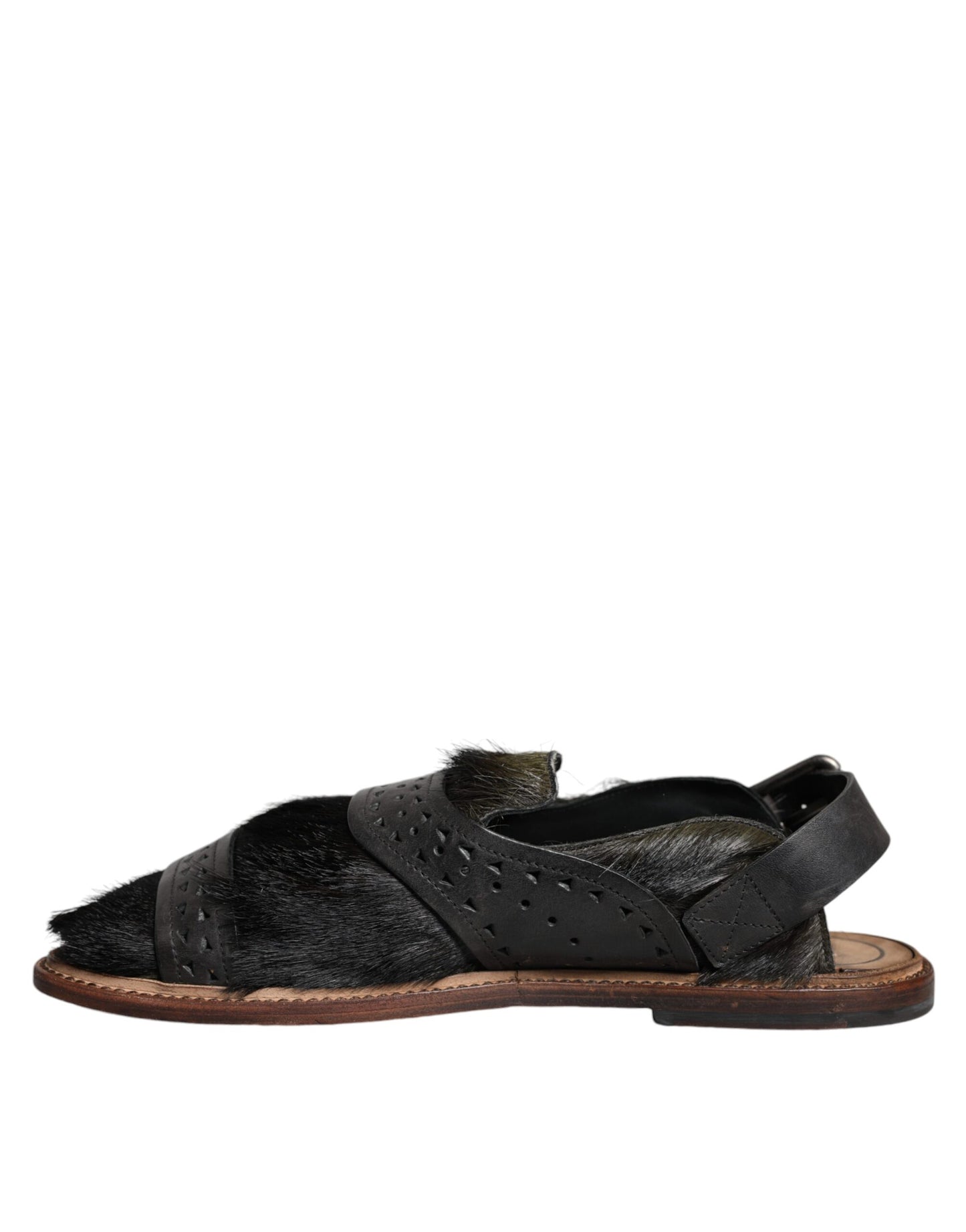 Sandales plates en cuir noir Dolce & Gabbana Gazelle Hair