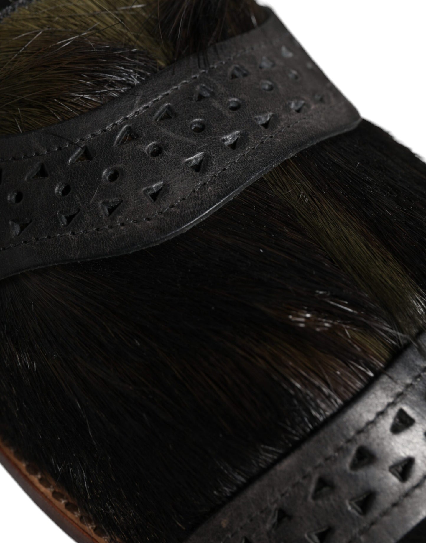 Sandales plates en cuir noir Dolce & Gabbana Gazelle Hair