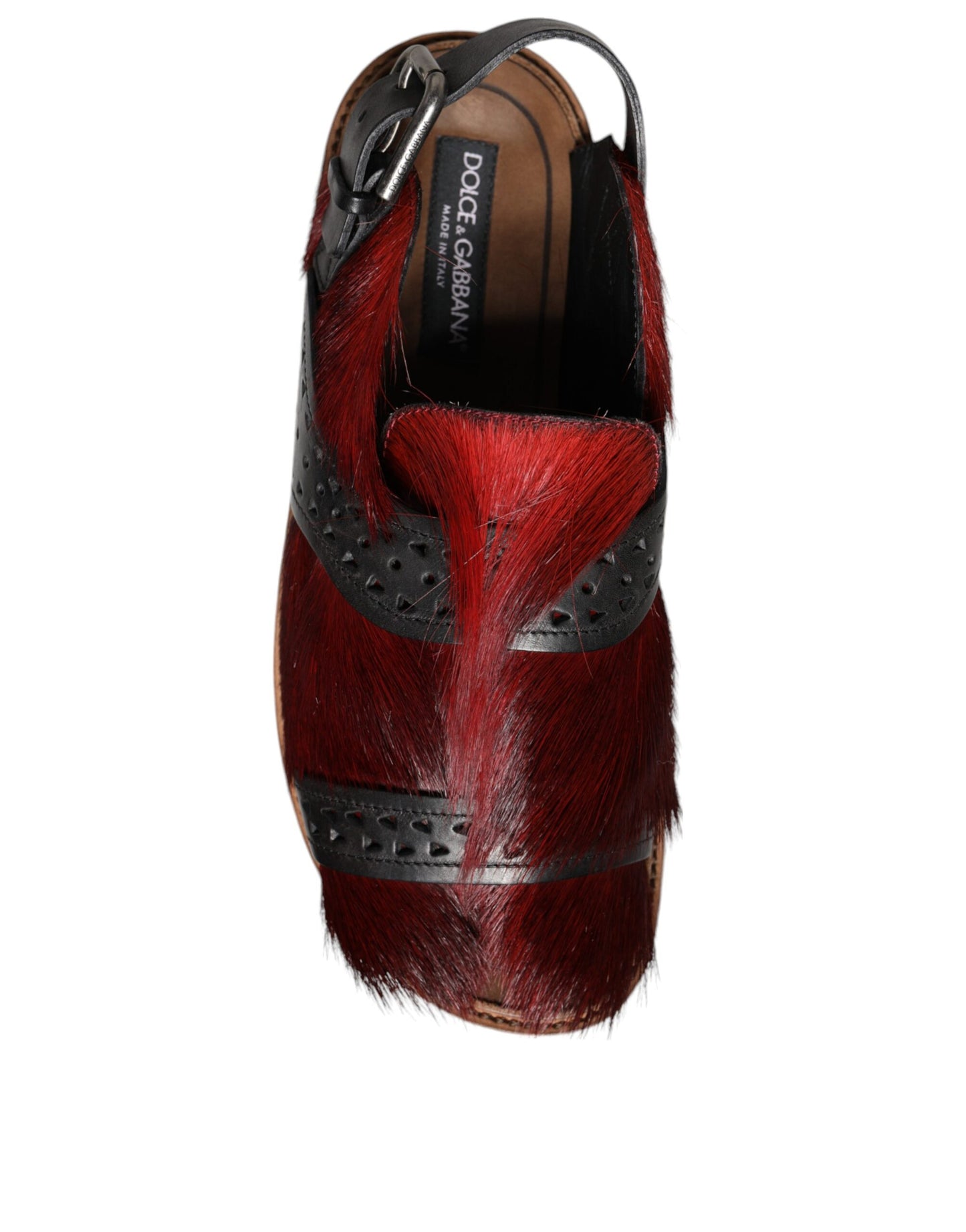 Sandales en cuir à poils de gazelle noires et rouges Dolce & Gabbana