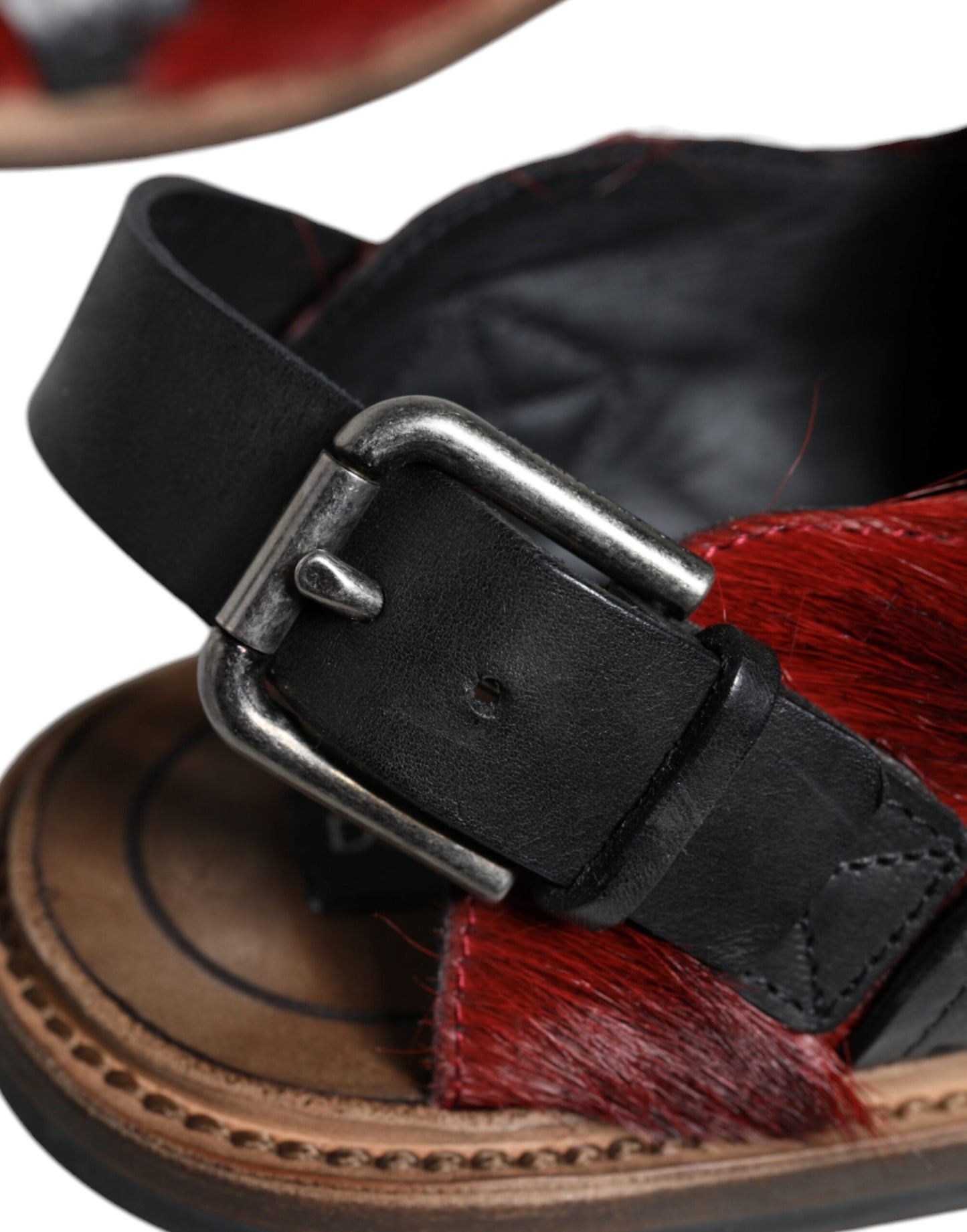 Sandales en cuir à poils de gazelle noires et rouges Dolce & Gabbana