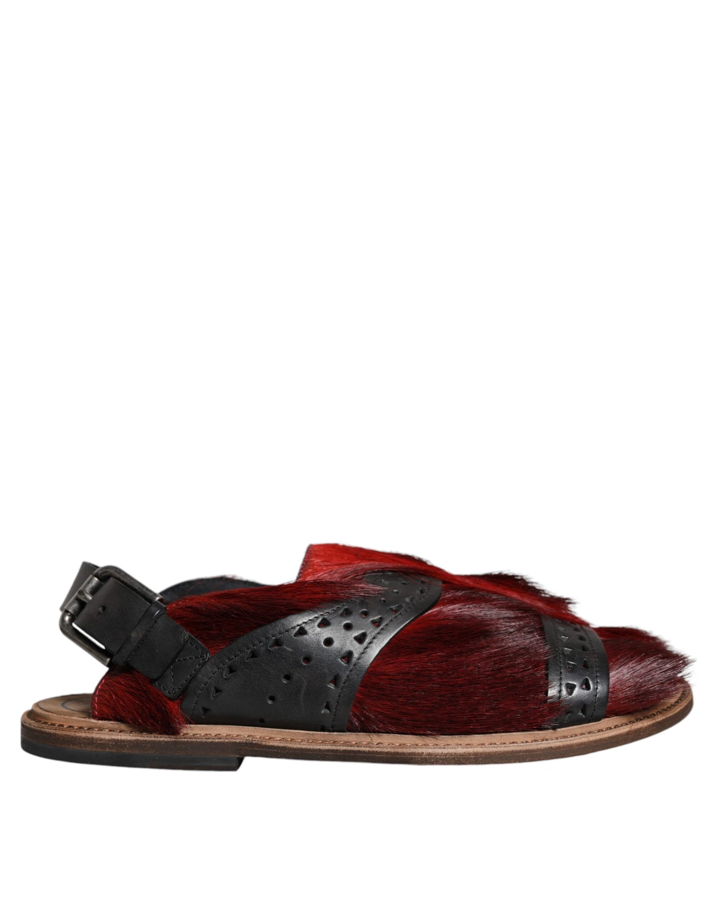 Sandales en cuir à poils de gazelle noires et rouges Dolce & Gabbana