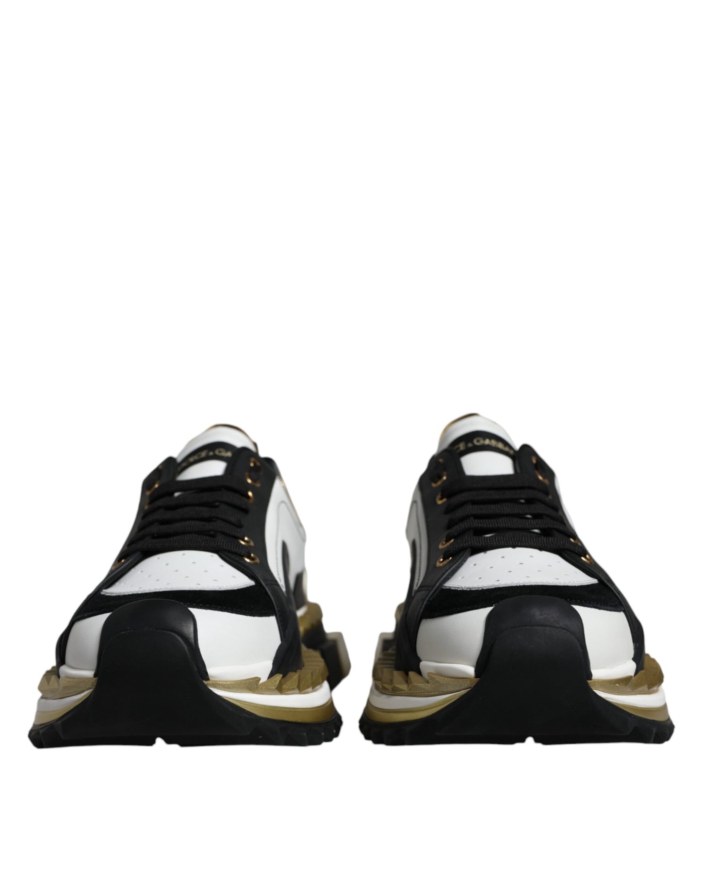 Dolce & Gabbana White Gold Black Leather SUPER KING Sneakers Shoes by Dolce & Gabbana