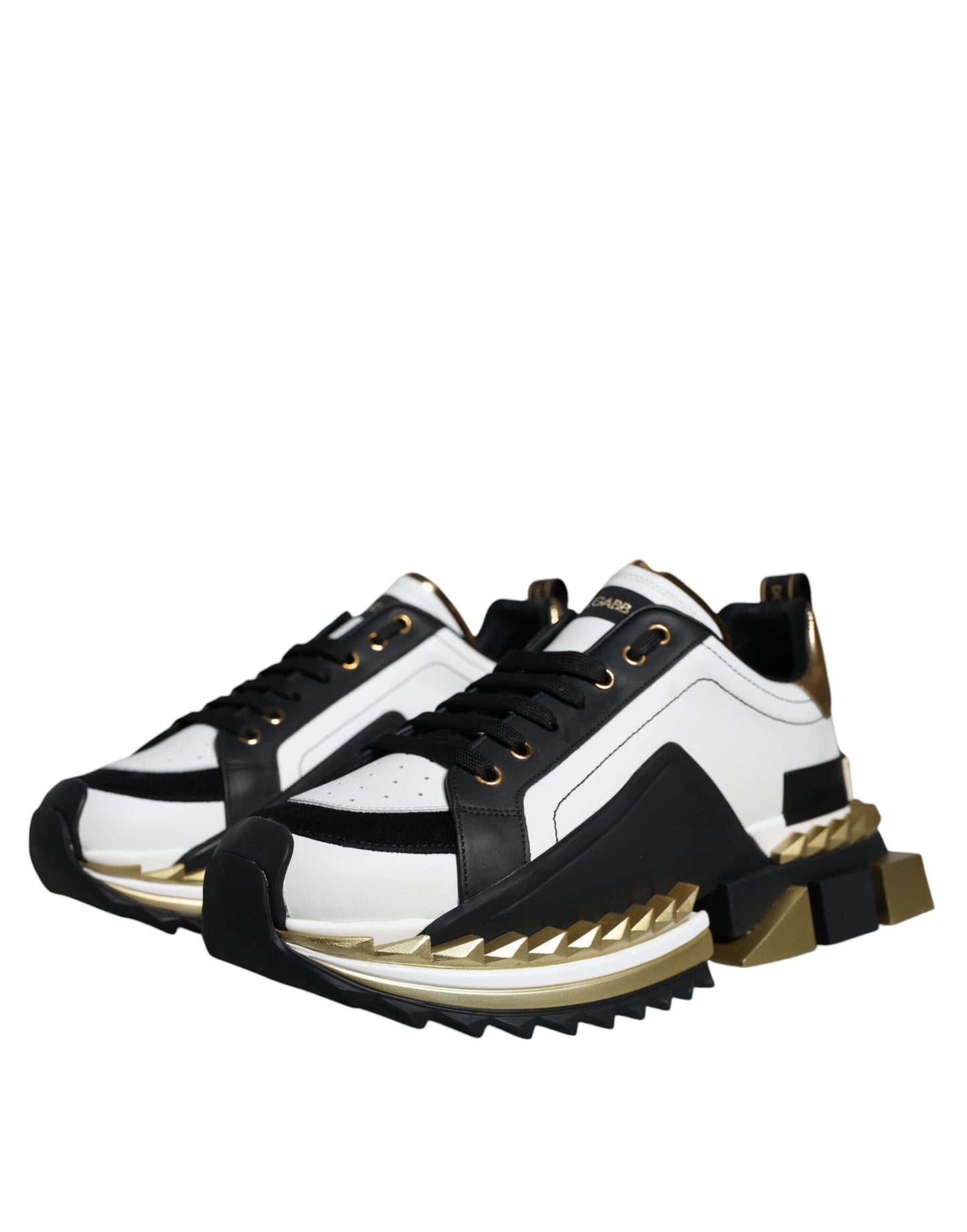 Dolce & Gabbana White Gold Black Leather SUPER KING Sneakers Shoes by Dolce & Gabbana