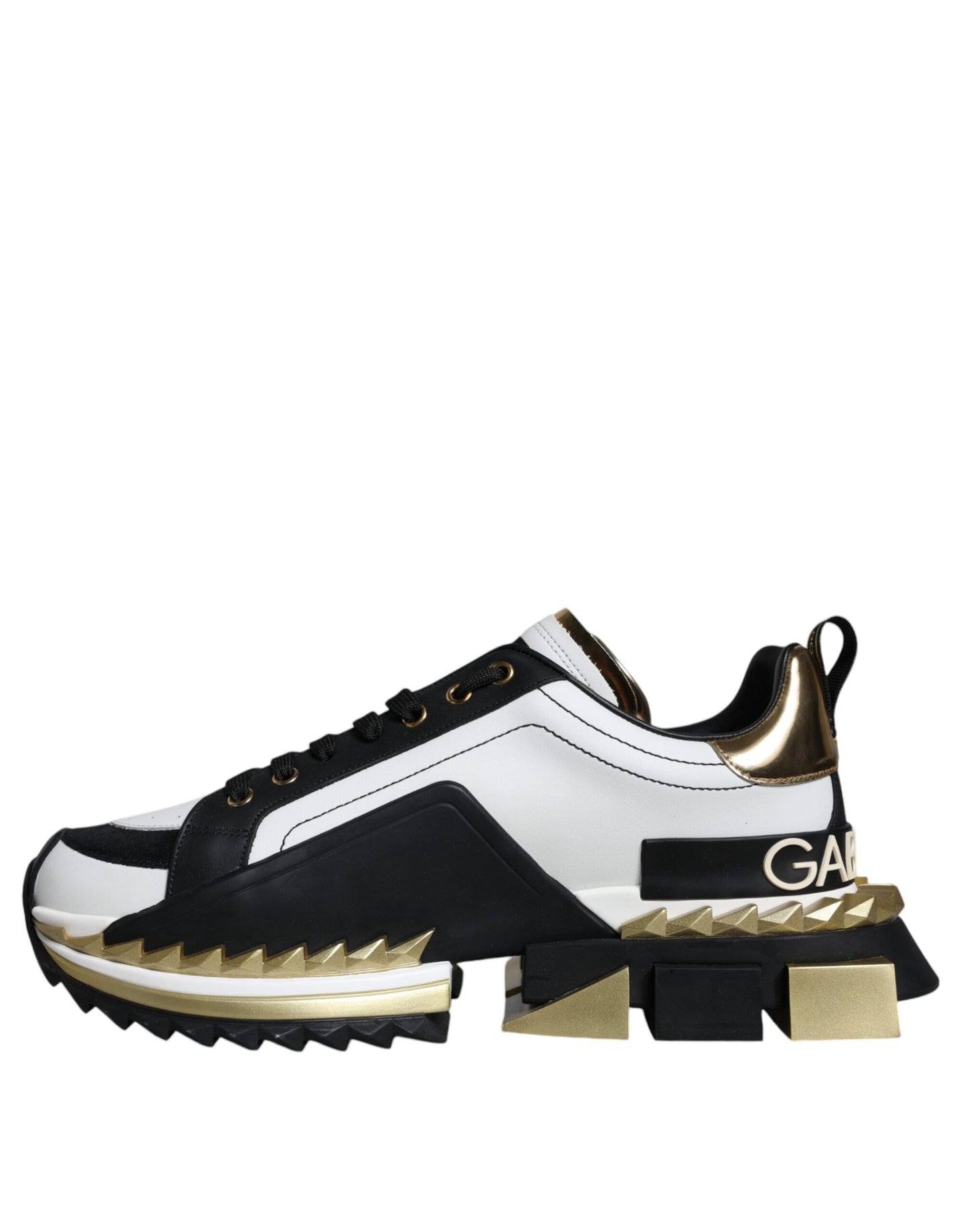 Dolce & Gabbana White Gold Black Leather SUPER KING Sneakers Shoes by Dolce & Gabbana