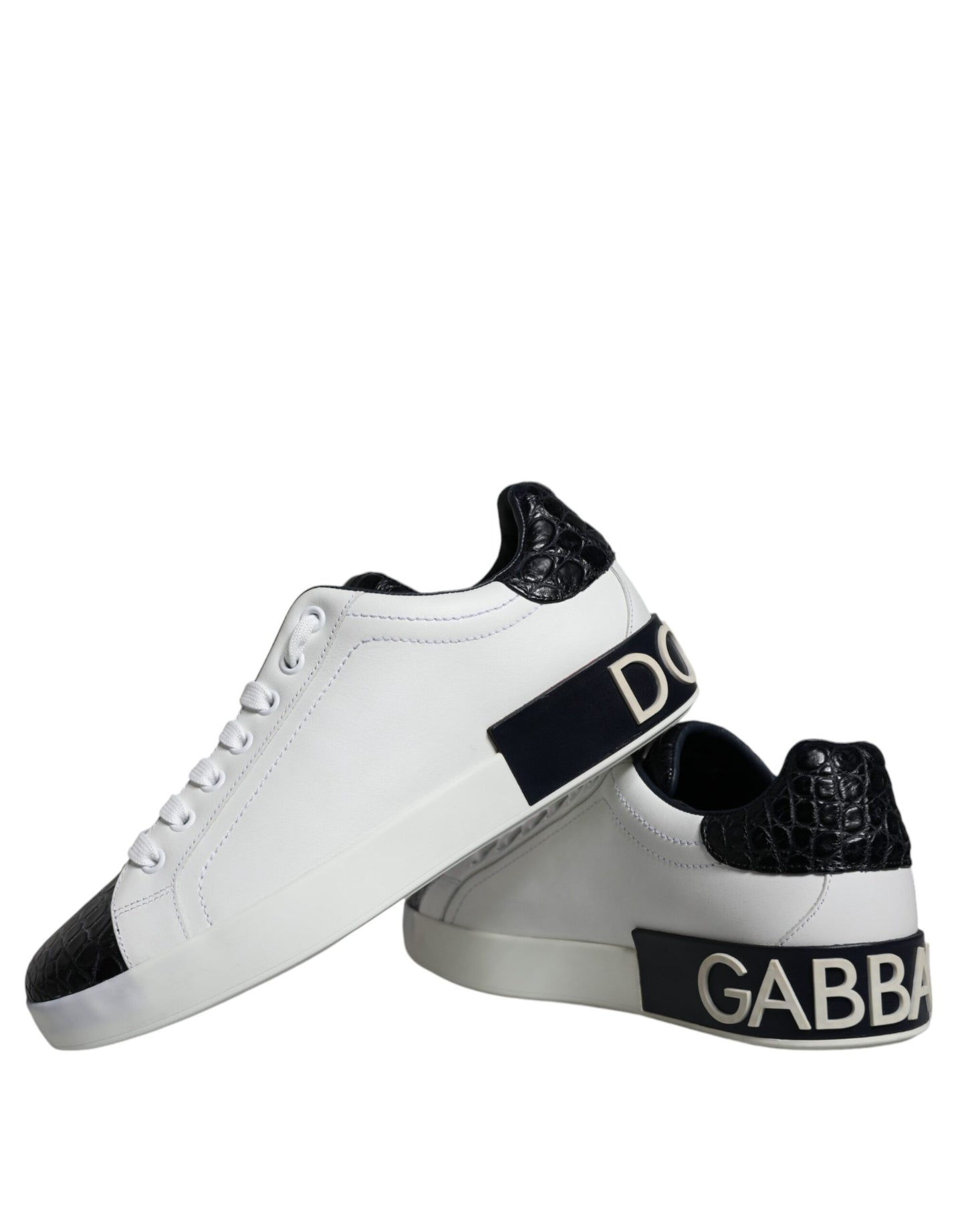Dolce & Gabbana Black Leather Logo Portofino Sneaker Shoes by Dolce & Gabbana