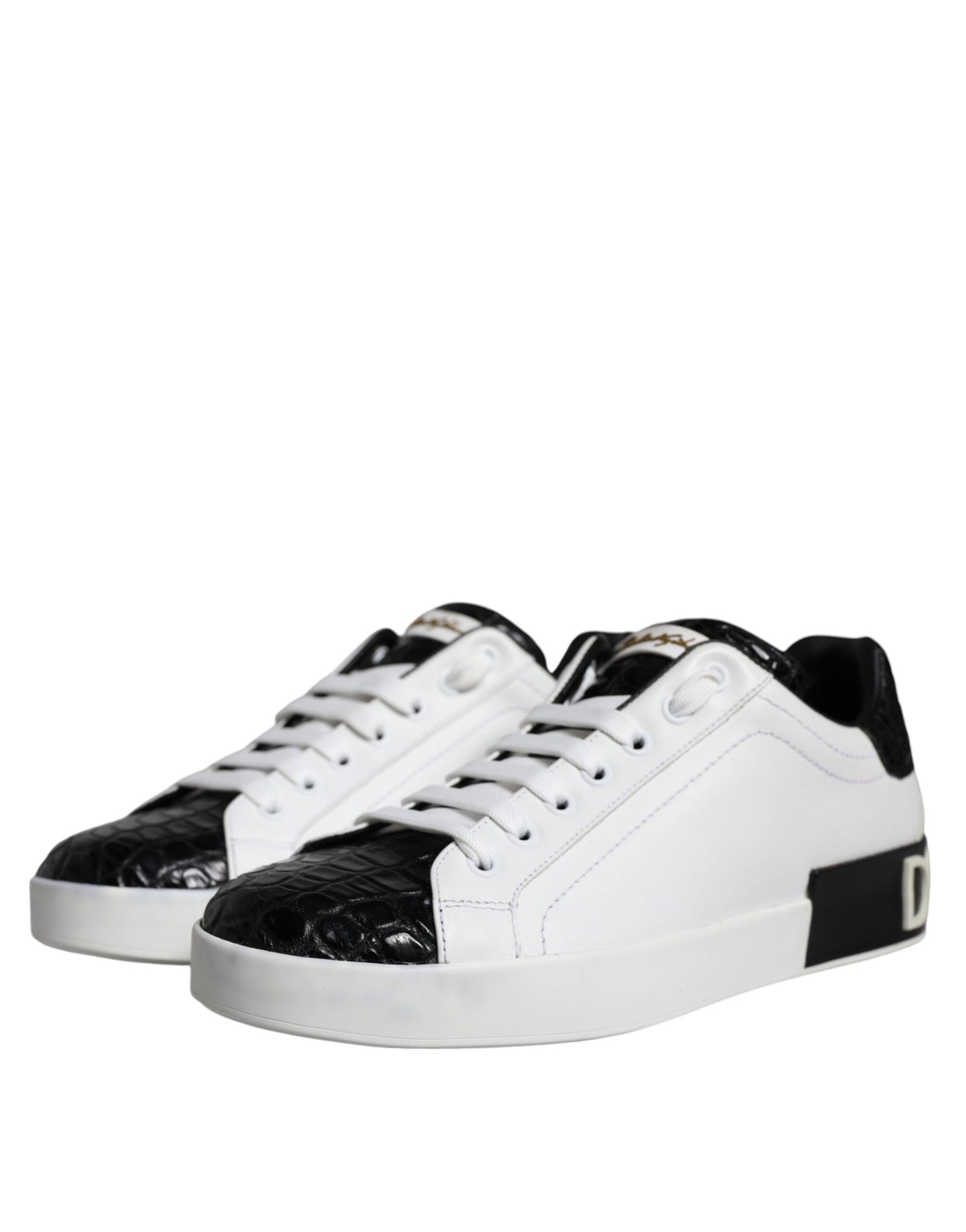 Dolce & Gabbana Black Leather Logo Portofino Sneaker Shoes by Dolce & Gabbana
