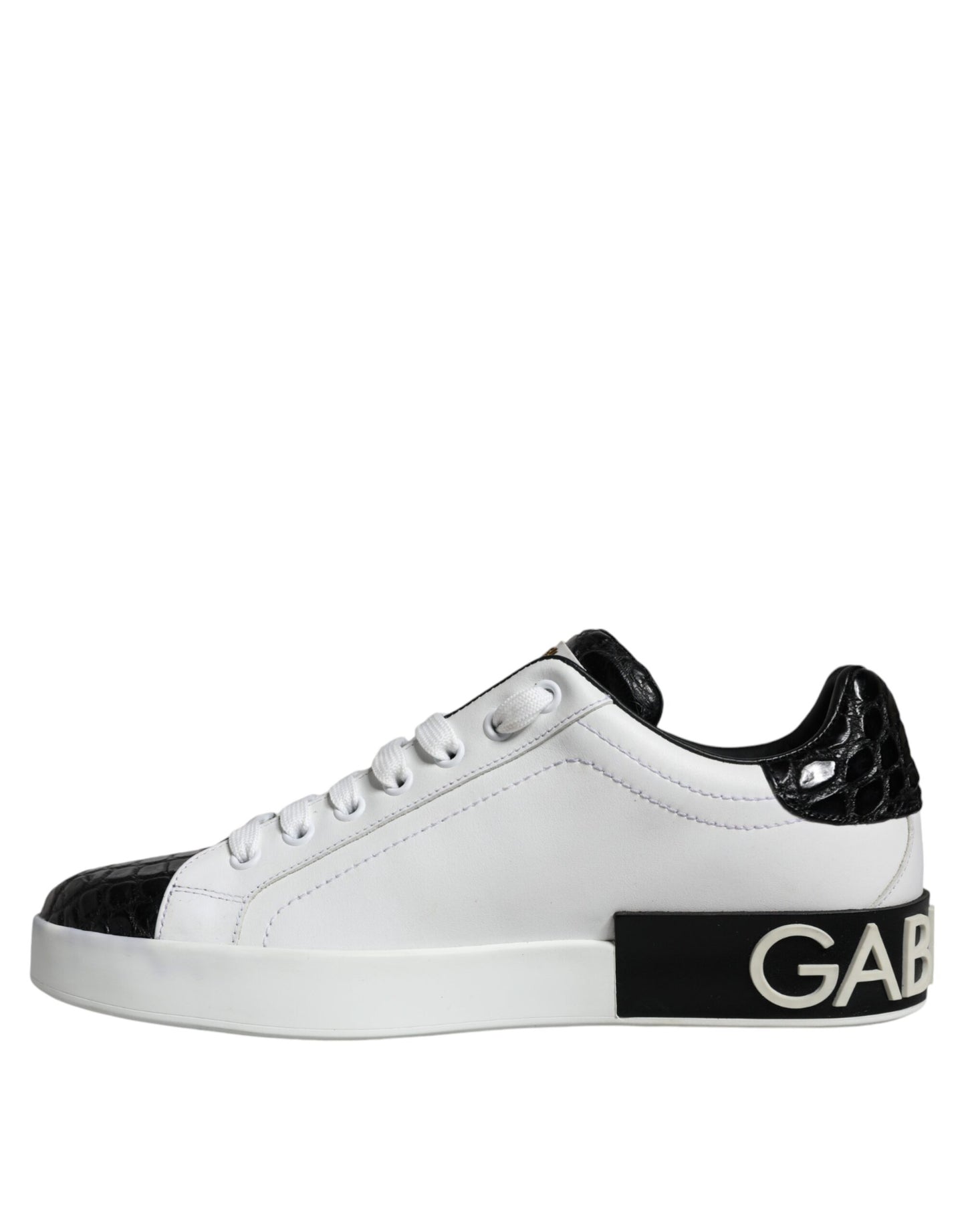 Dolce & Gabbana Black Leather Logo Portofino Sneaker Shoes by Dolce & Gabbana
