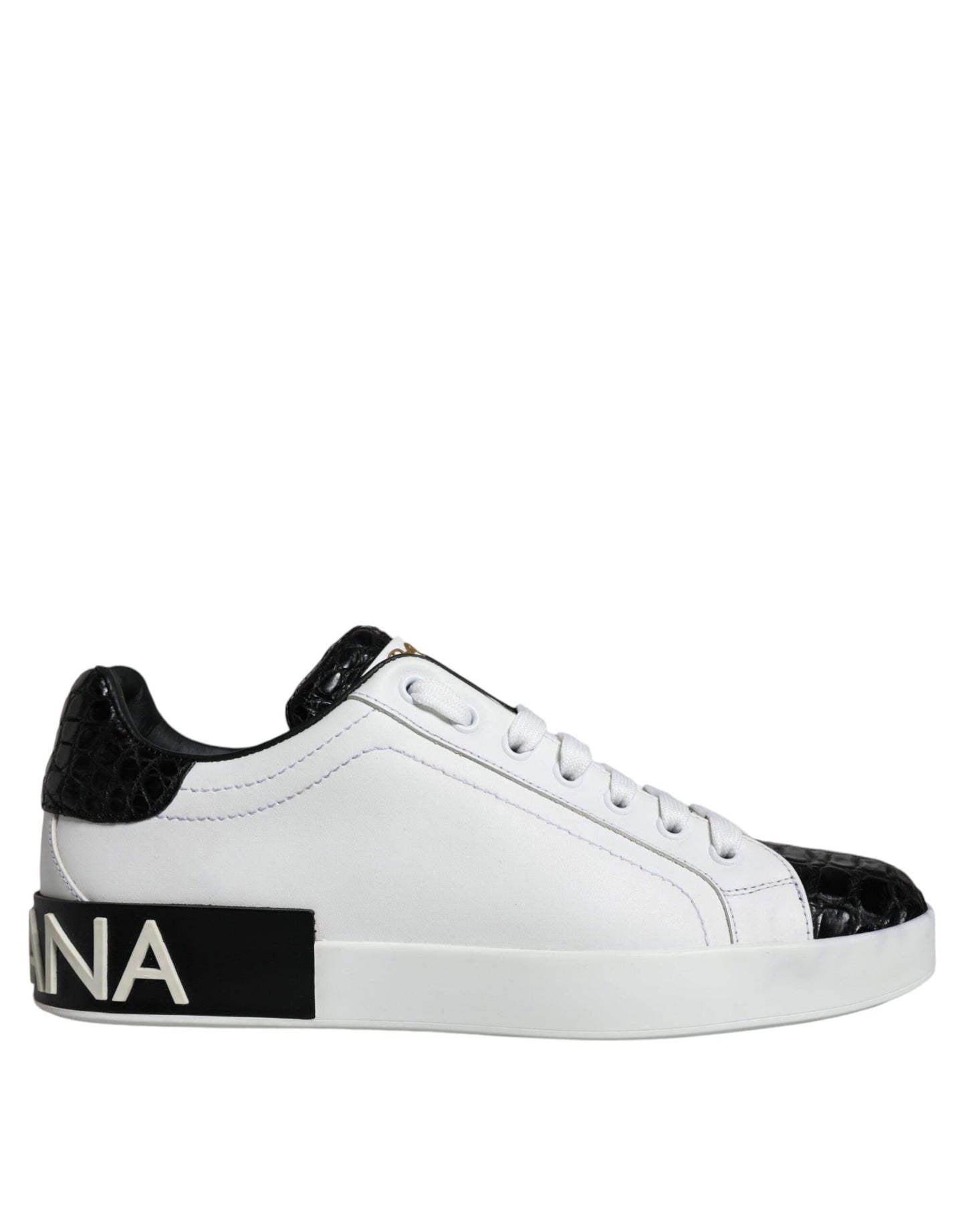 Dolce & Gabbana Black Leather Logo Portofino Sneaker Shoes by Dolce & Gabbana