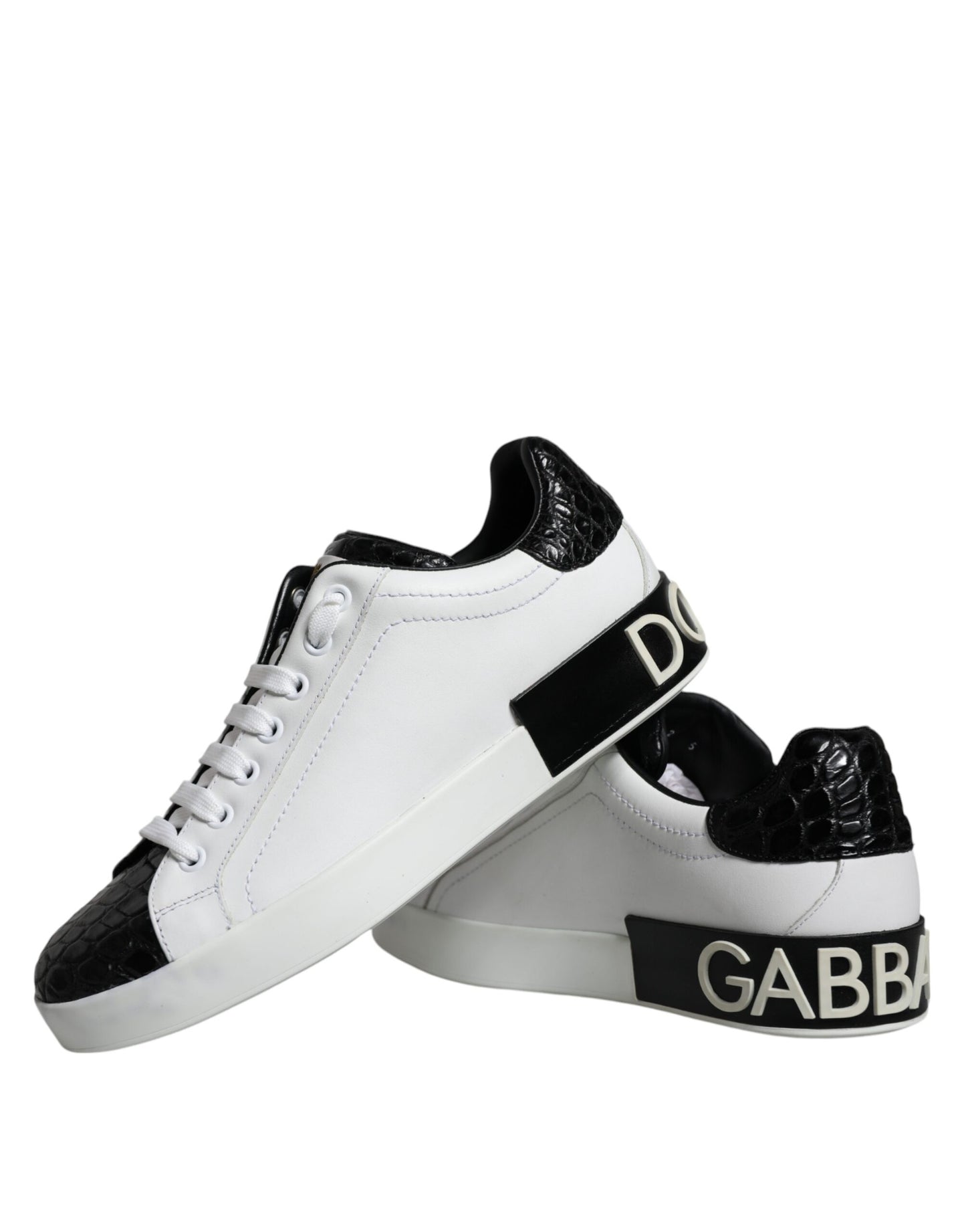 Dolce & Gabbana Black Leather Logo Portofino Sneaker Shoes by Dolce & Gabbana