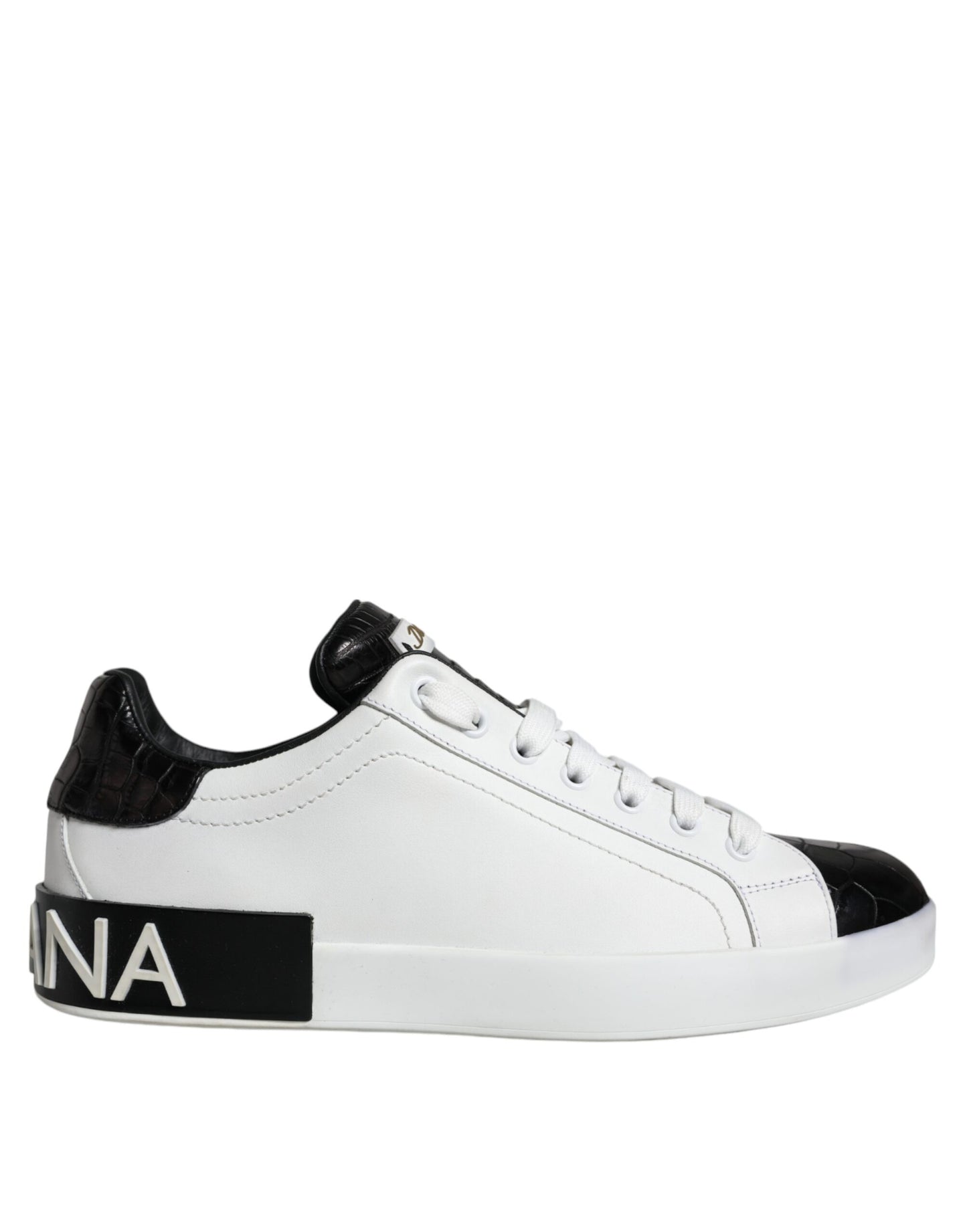 Dolce & Gabbana Black Leather Logo Portofino Sneaker Shoes by Dolce & Gabbana