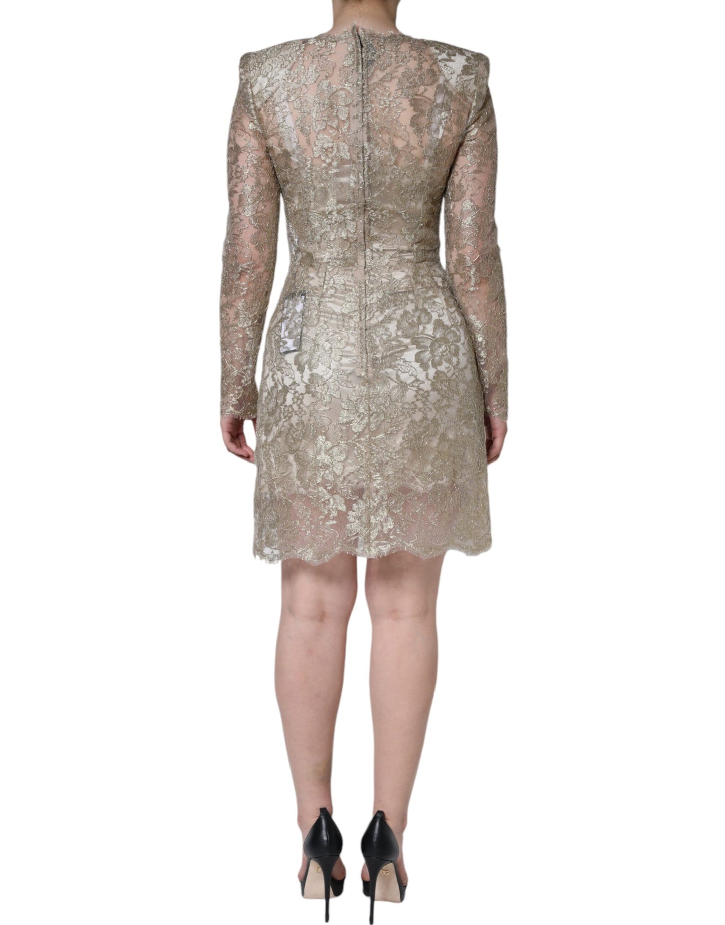 Dolce & Gabbana Gold Floral Lace A-line Sheath Mini Dress by Dolce & Gabbana