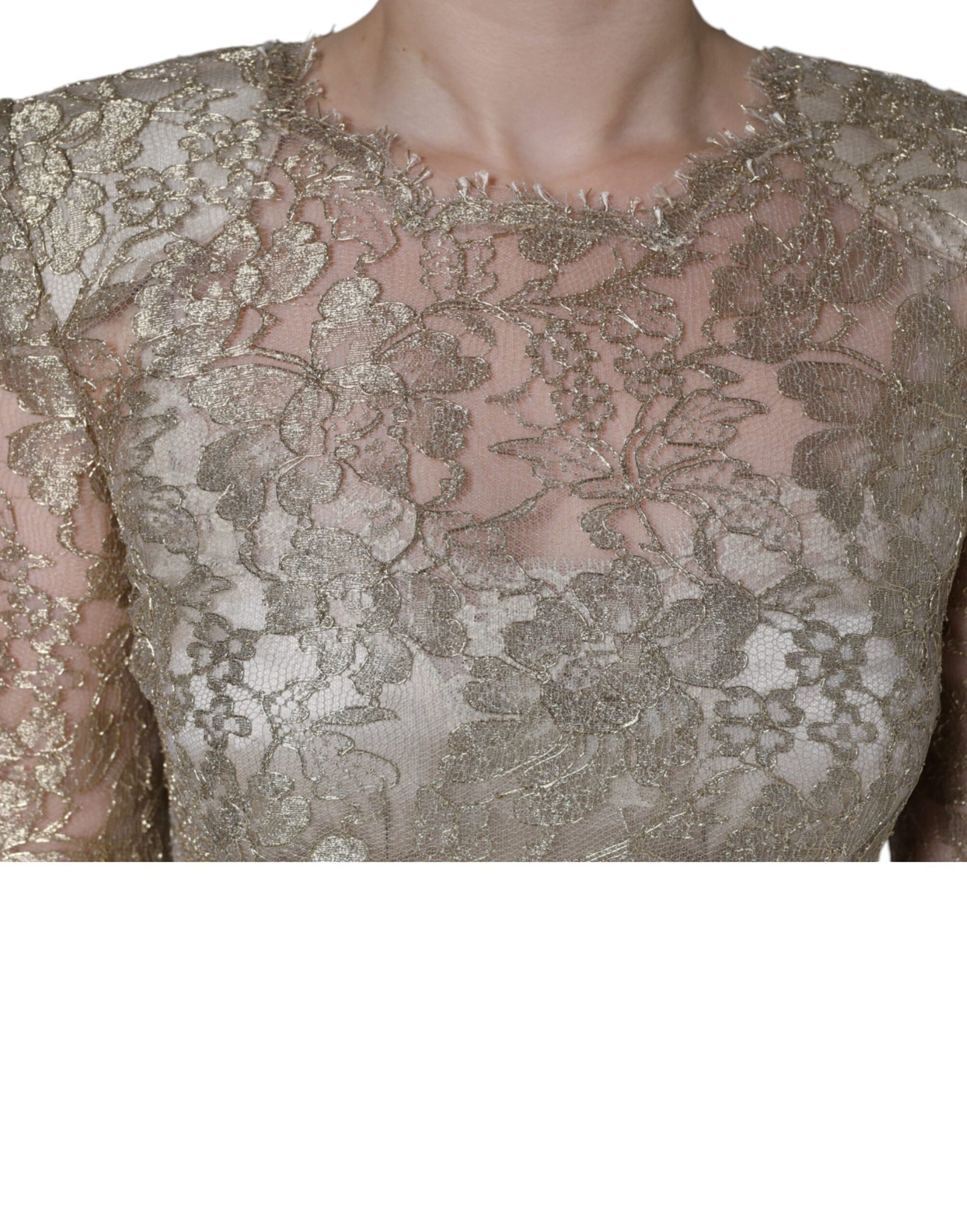 Dolce & Gabbana Gold Floral Lace A-line Sheath Mini Dress by Dolce & Gabbana