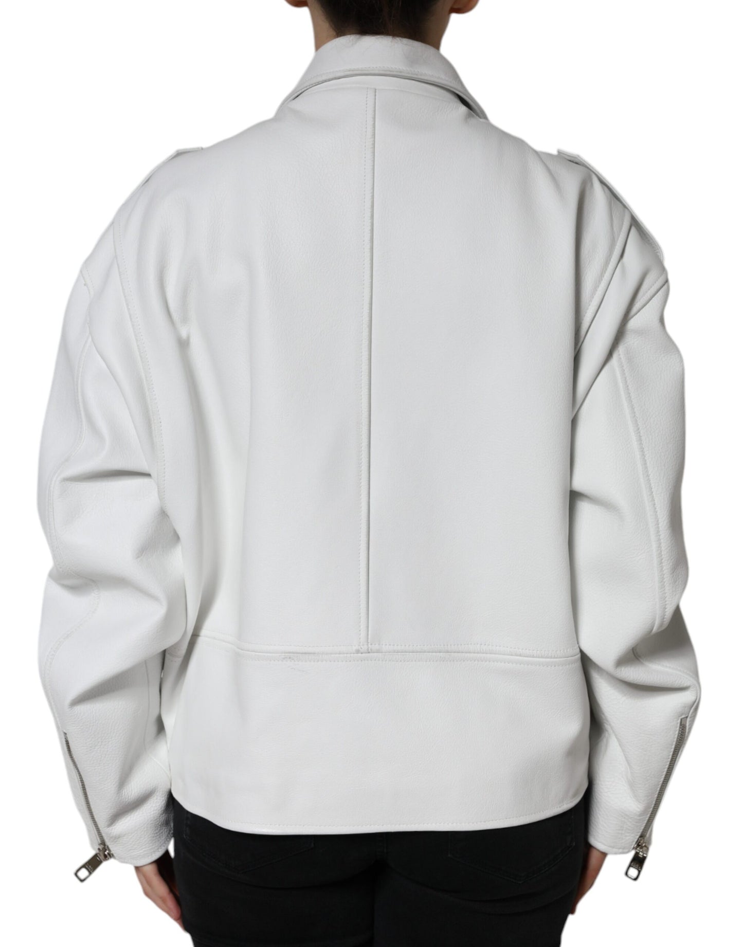 Dolce & Gabbana - Veste de motard en cuir d'agneau blanc