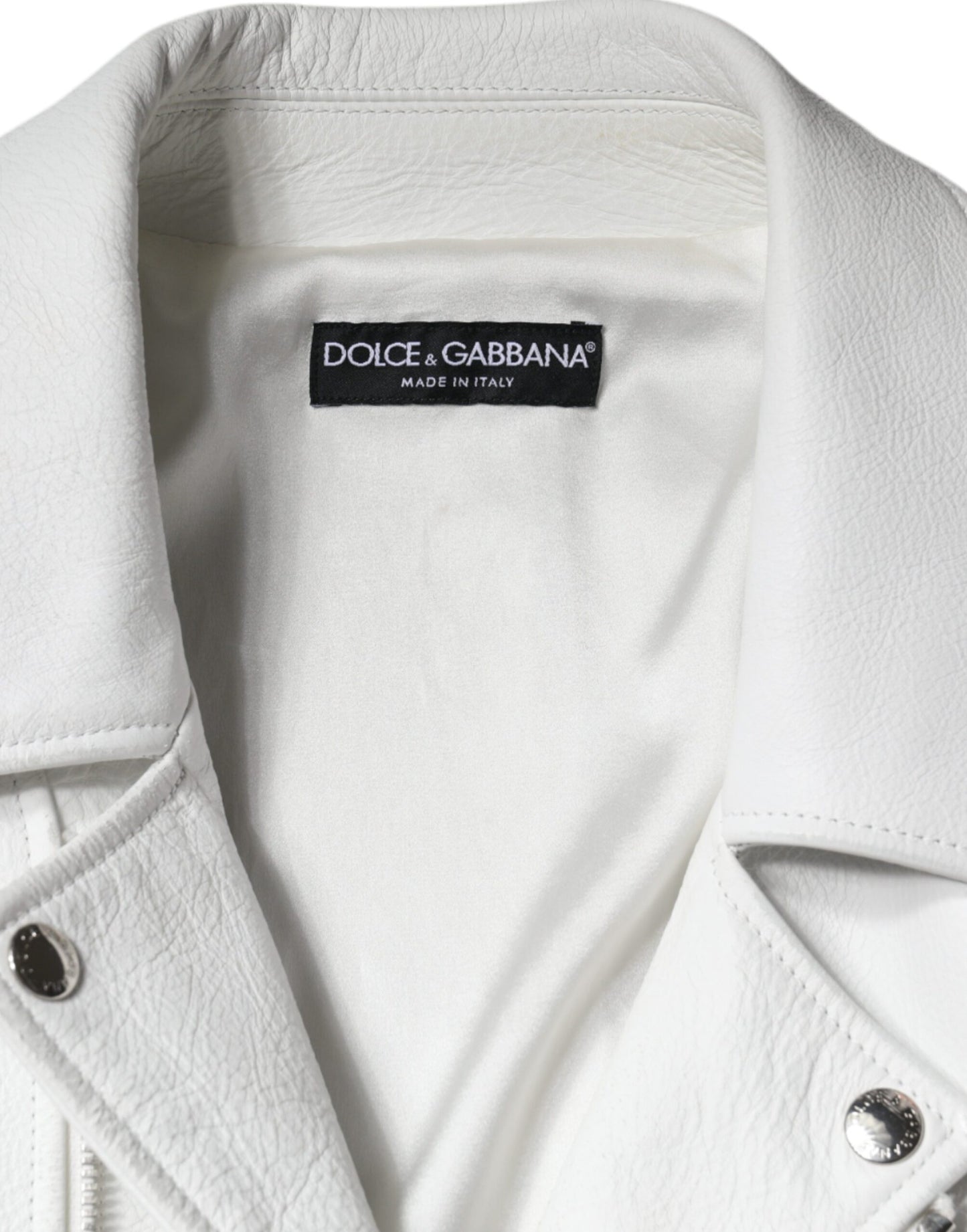 Dolce & Gabbana - Veste de motard en cuir d'agneau blanc