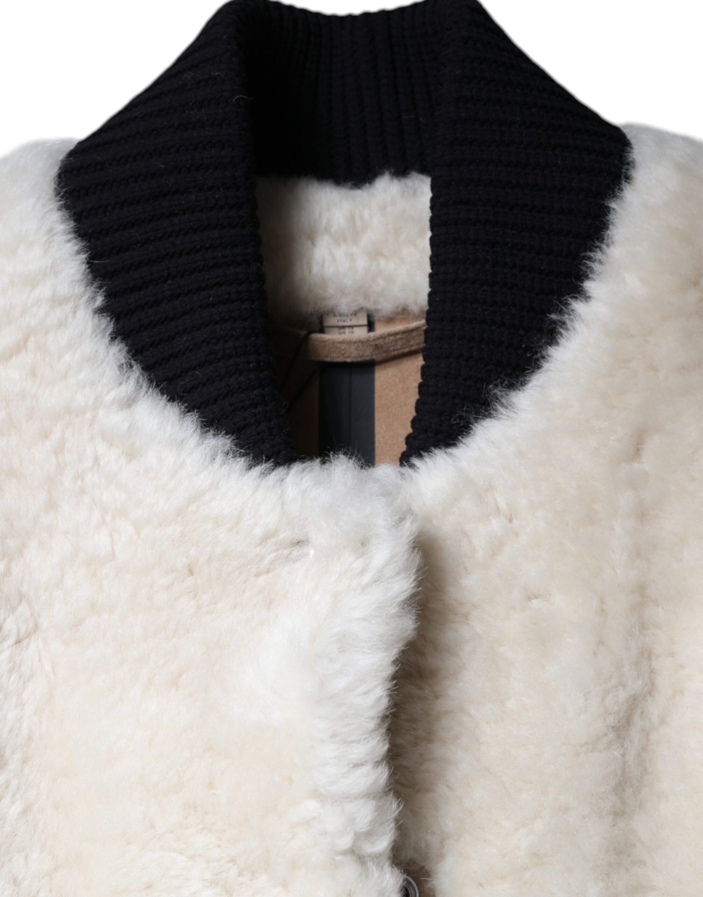 Veste en cuir et peau lainée Burberry WARRENFORD blanche