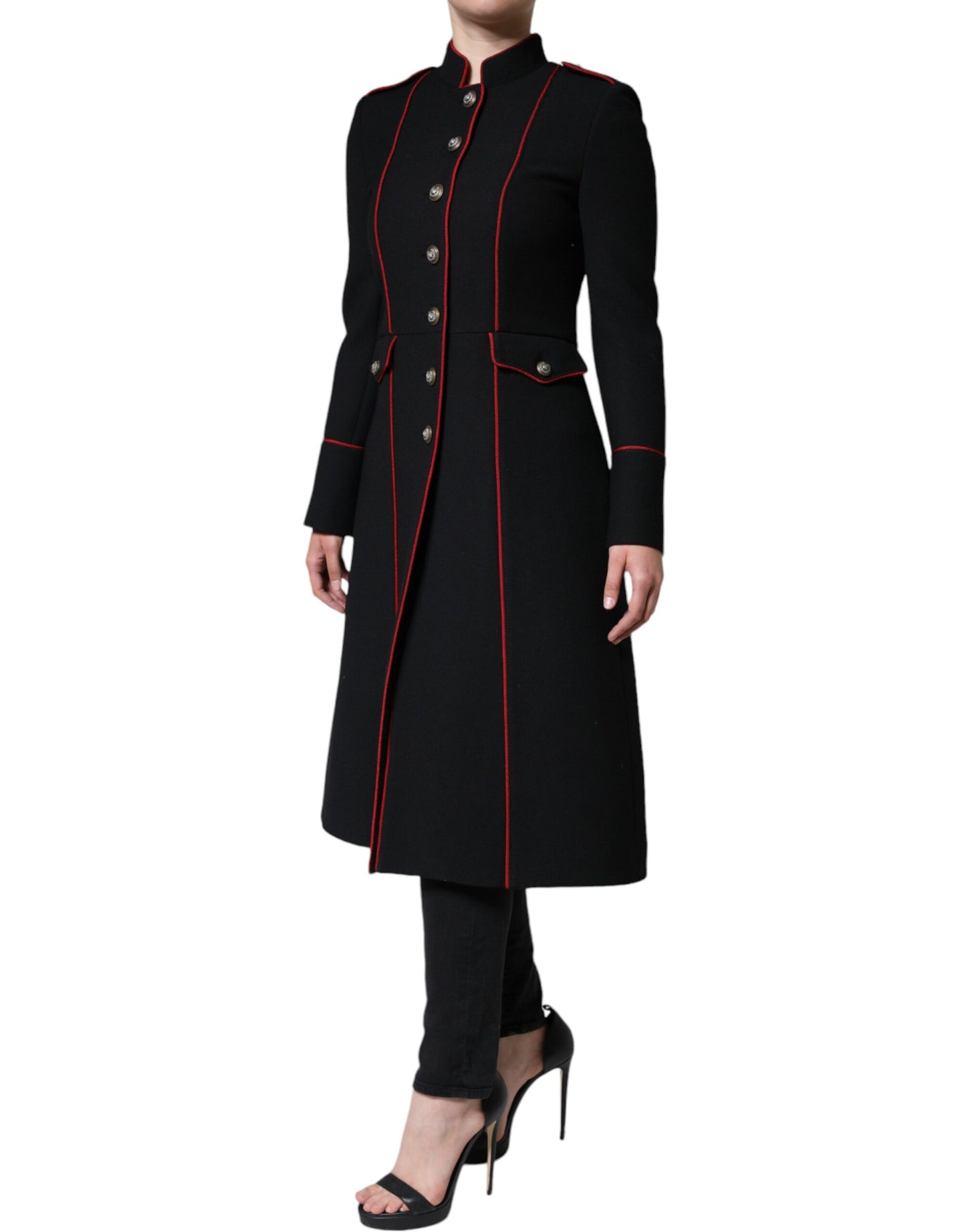 Trench-coat noir à boutonnage simple Dolce & Gabbana