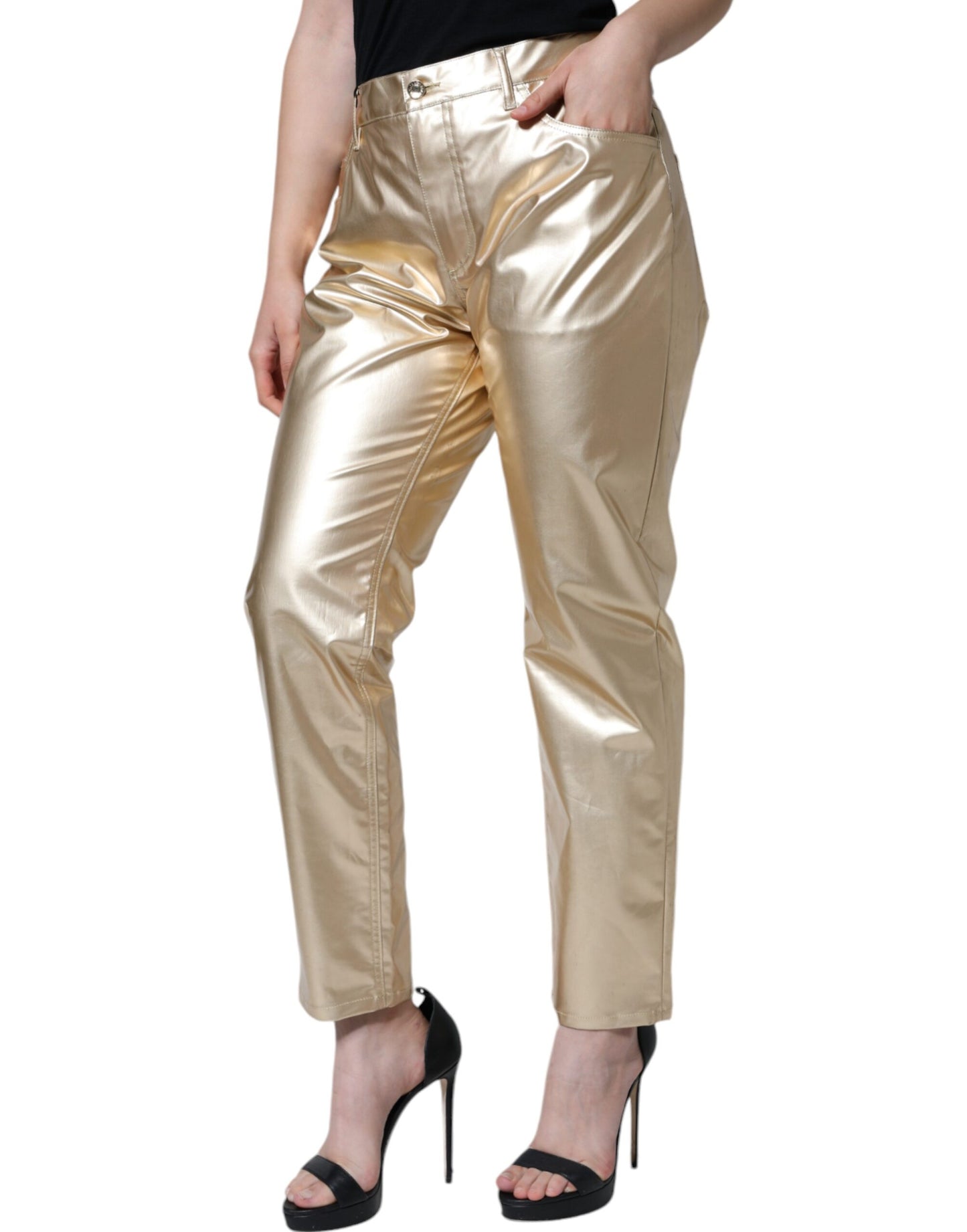 Dolce & Gabbana Metallic Gold Polyester Tapered Pants by Dolce & Gabbana