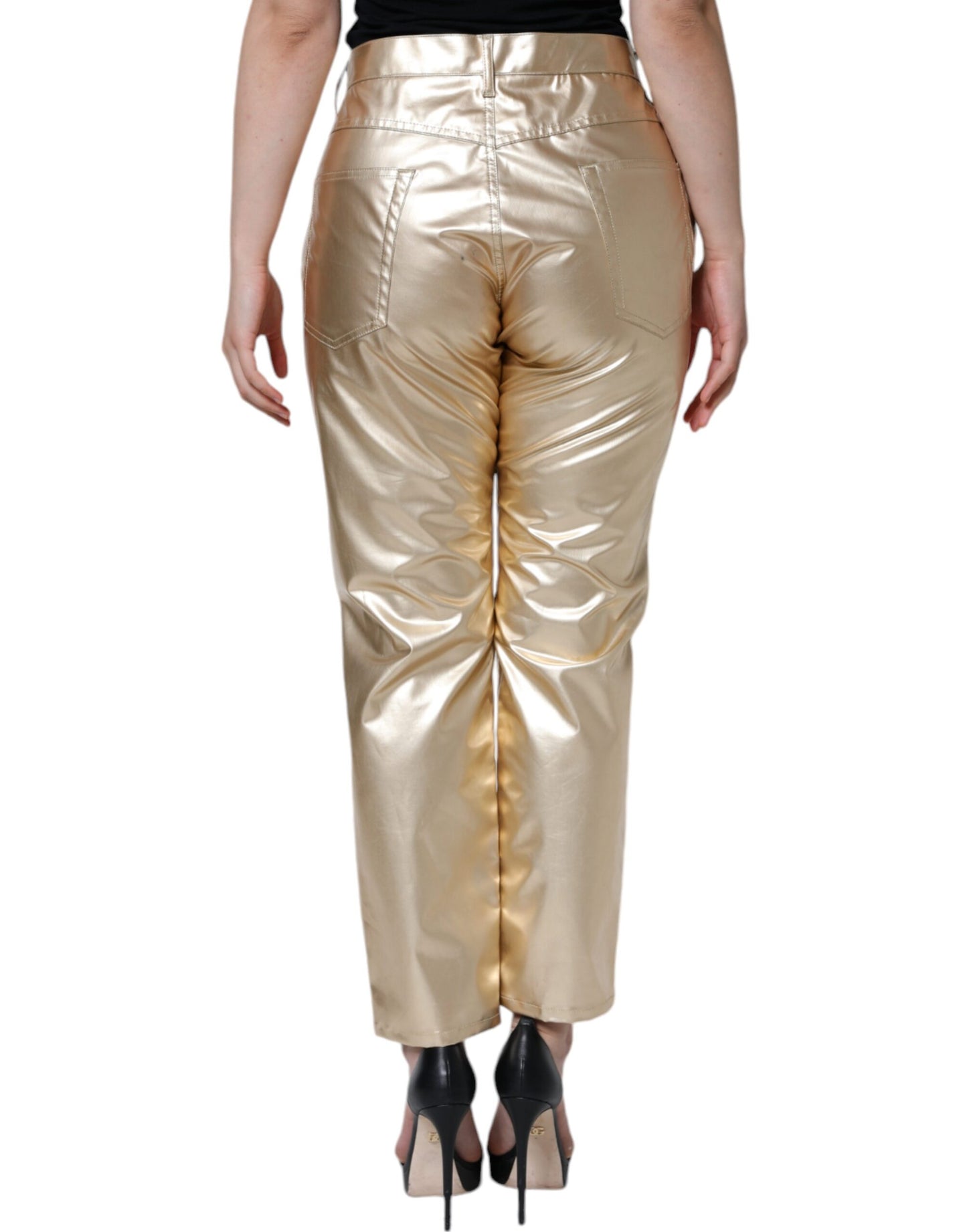Dolce & Gabbana Metallic Gold Polyester Tapered Pants by Dolce & Gabbana