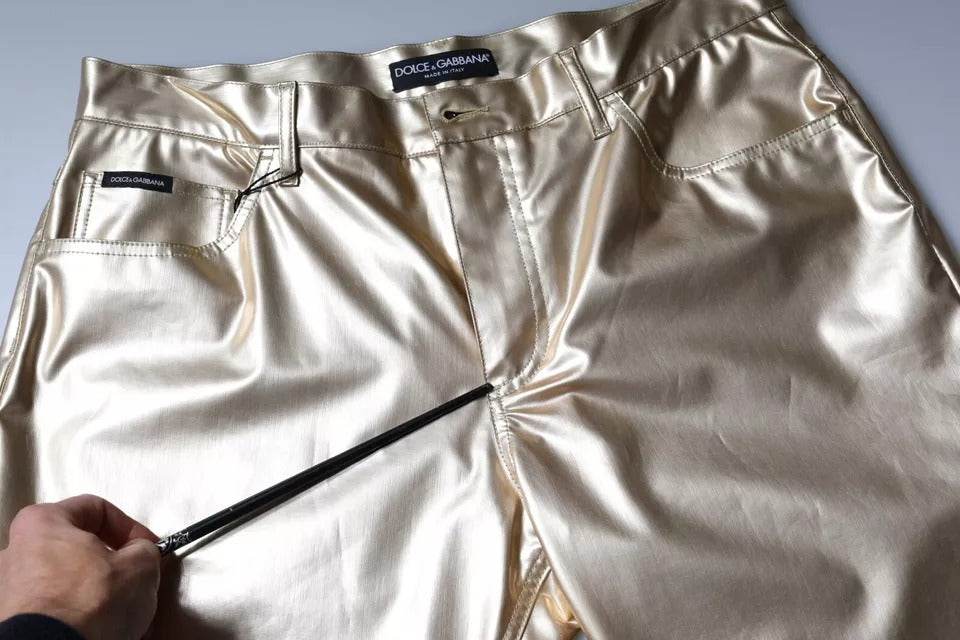 Dolce & Gabbana Metallic Gold Polyester Tapered Pants by Dolce & Gabbana