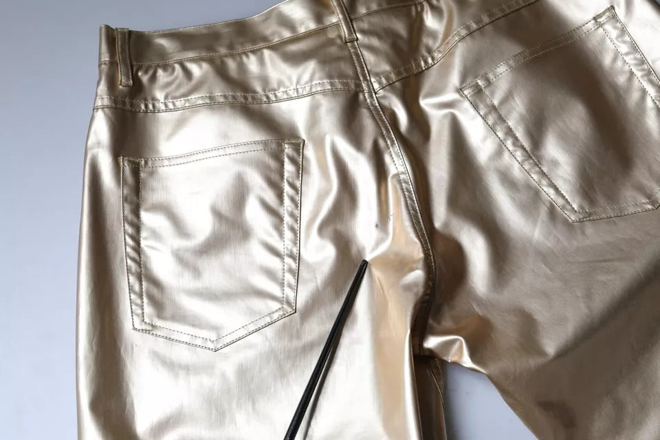 Dolce & Gabbana Metallic Gold Polyester Tapered Pants by Dolce & Gabbana