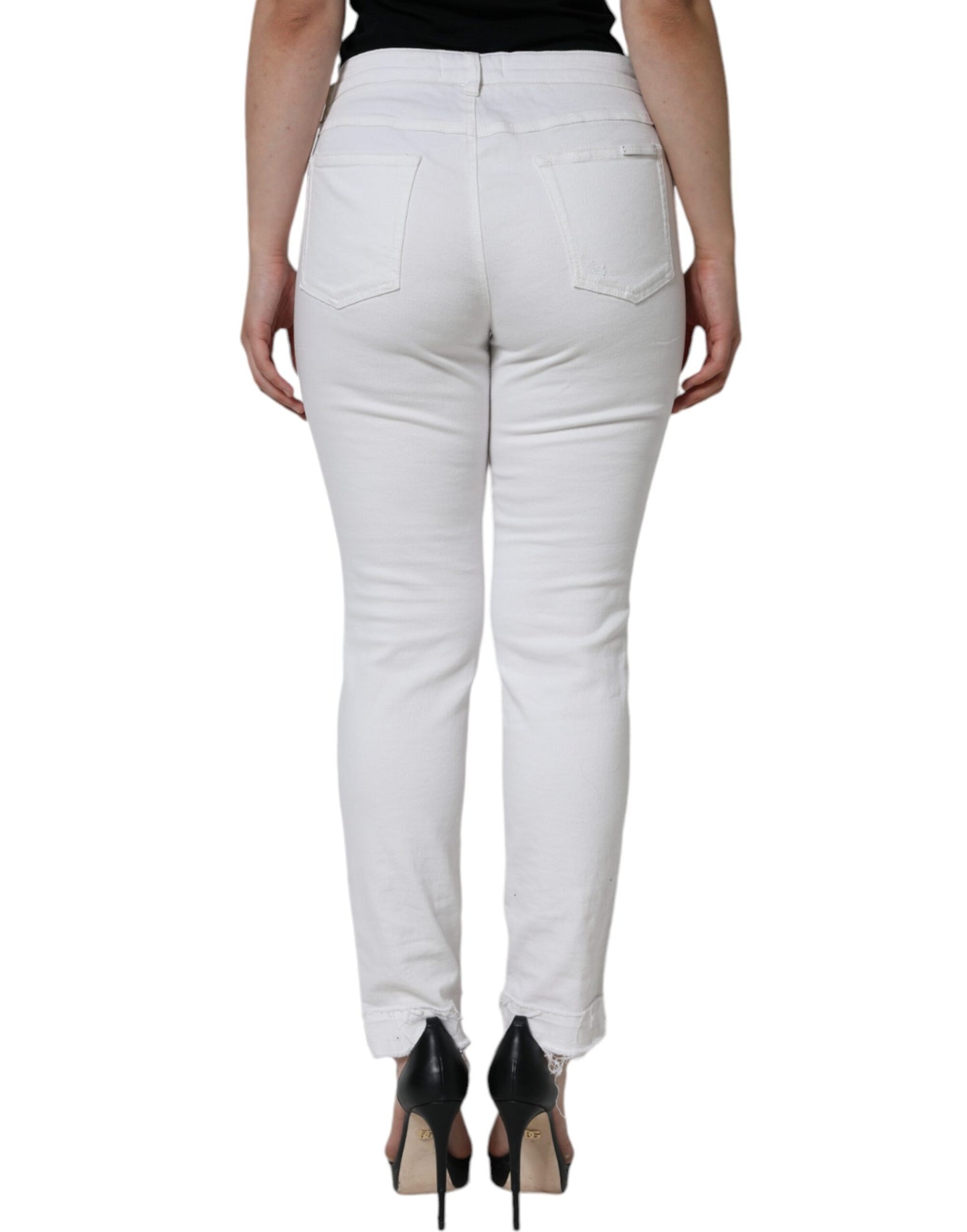 Dolce & Gabbana White Cotton Stretch Tattered Skinny Jeans by Dolce & Gabbana