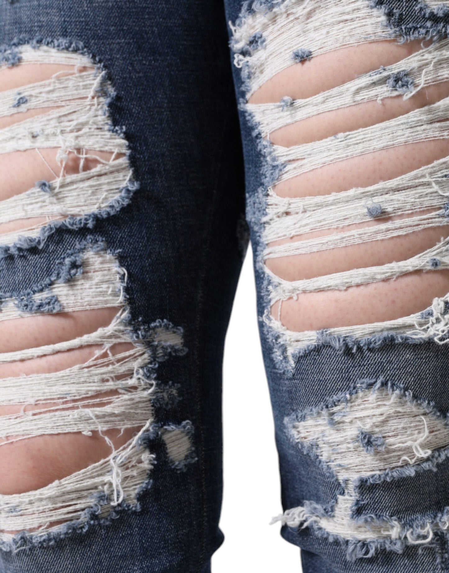Dolce & Gabbana Blue Cotton Stretch Tattered Skinny Jeans by Dolce & Gabbana