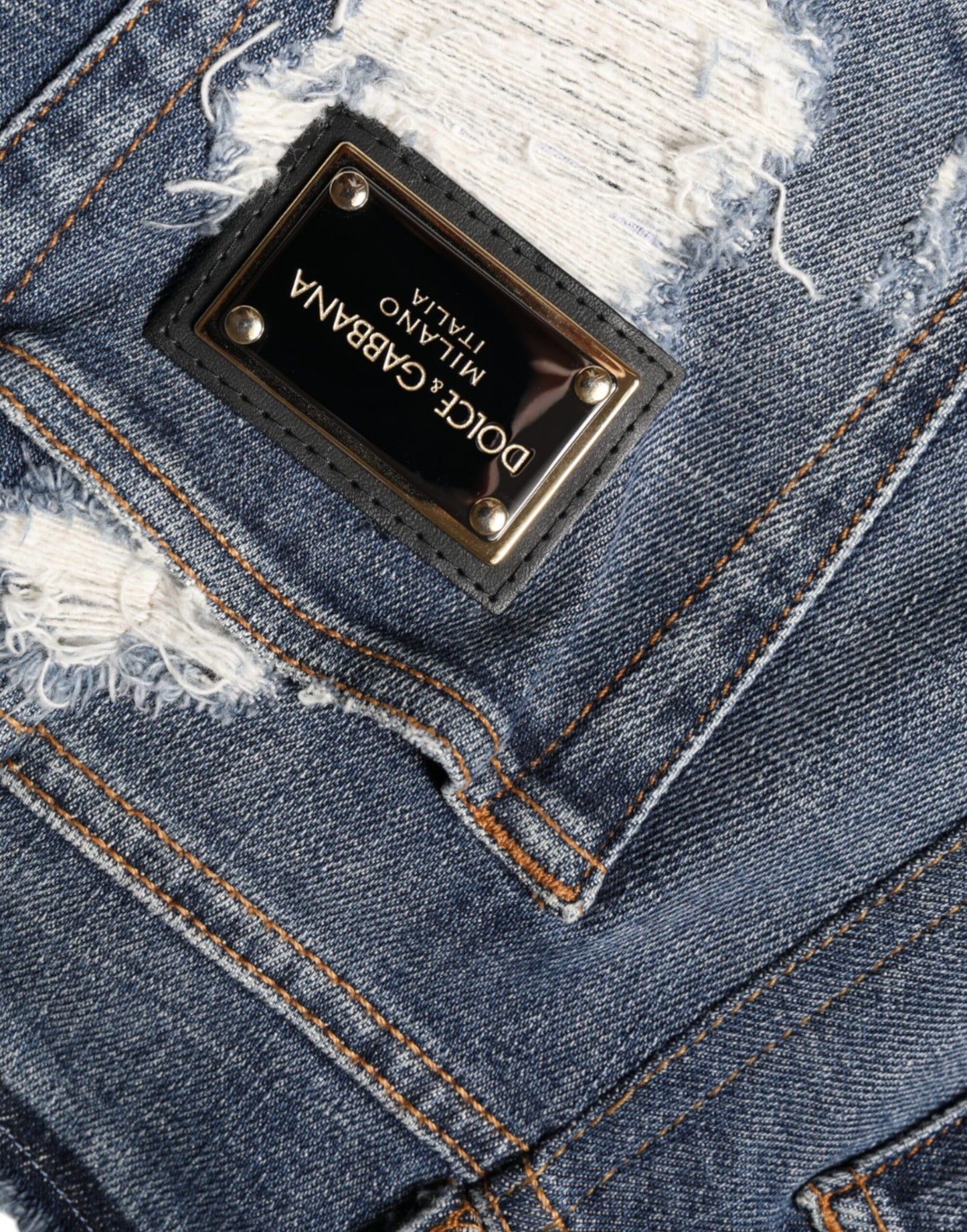 Dolce & Gabbana Blue Cotton Stretch Tattered Skinny Jeans by Dolce & Gabbana